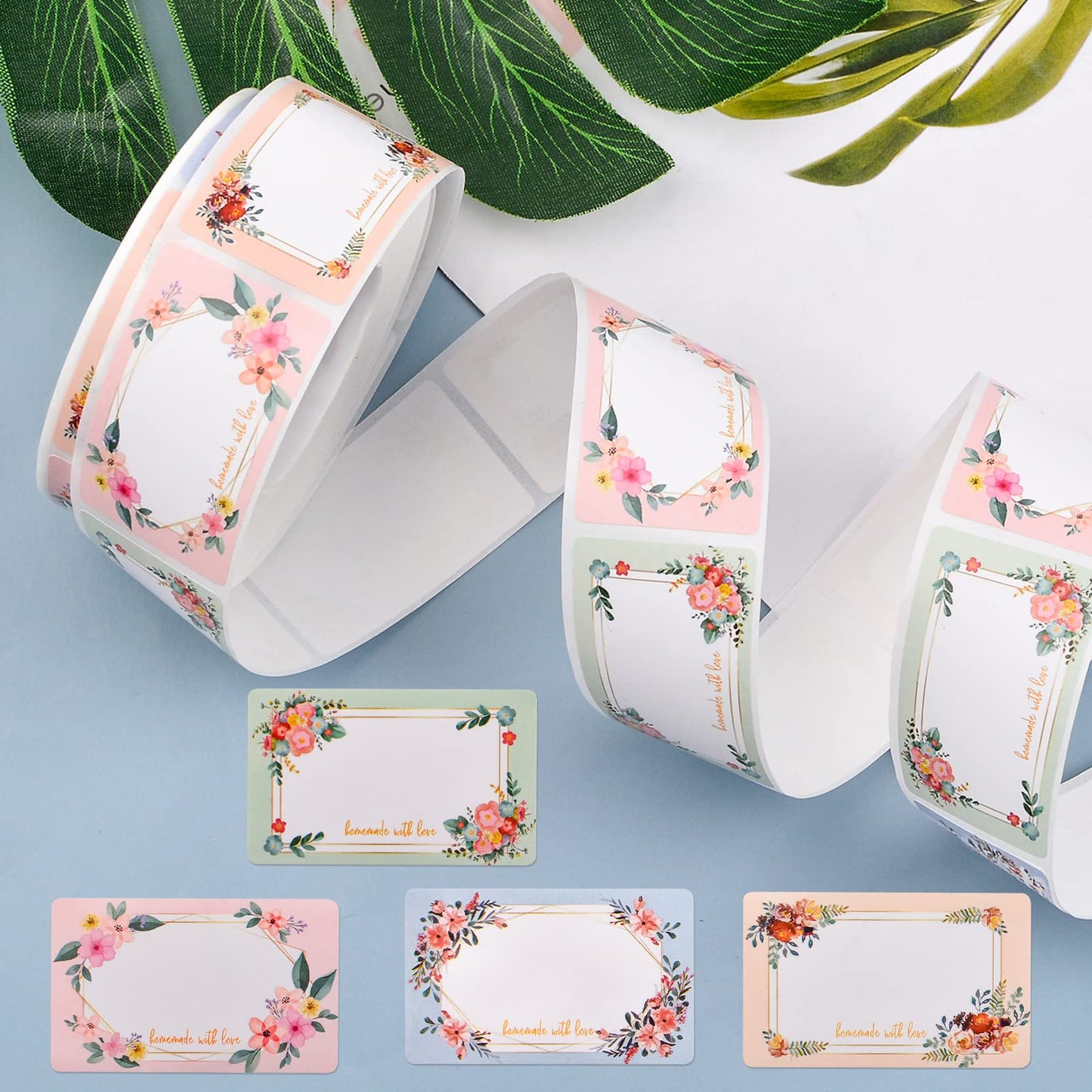 500 Pcs Blank Flower Label Stickers, Oil Resistant Label Decals Stickers Floral Frame Label Stickers for Jars Lids Pantry Mason Canning Spice Bottle Greeting Cards Envelopes Decoration
