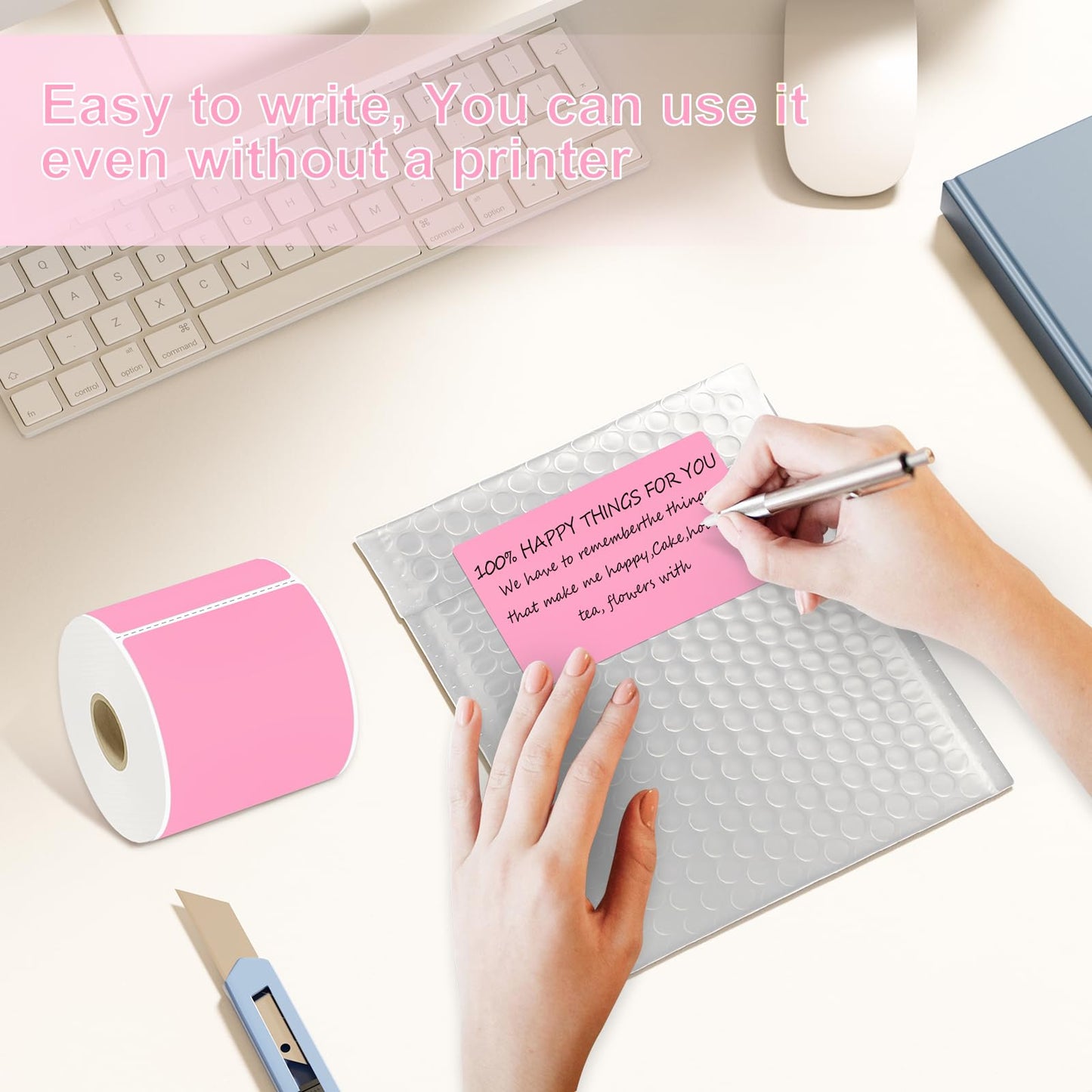 3 X 5 Inch Printable Waterproof Rectangle Color Coding Labels, 300 Per Roll Adhesive Color Coding Stickers for Bar-Codes, Address, Small Business Labeling, Inventory (Pink) Pink