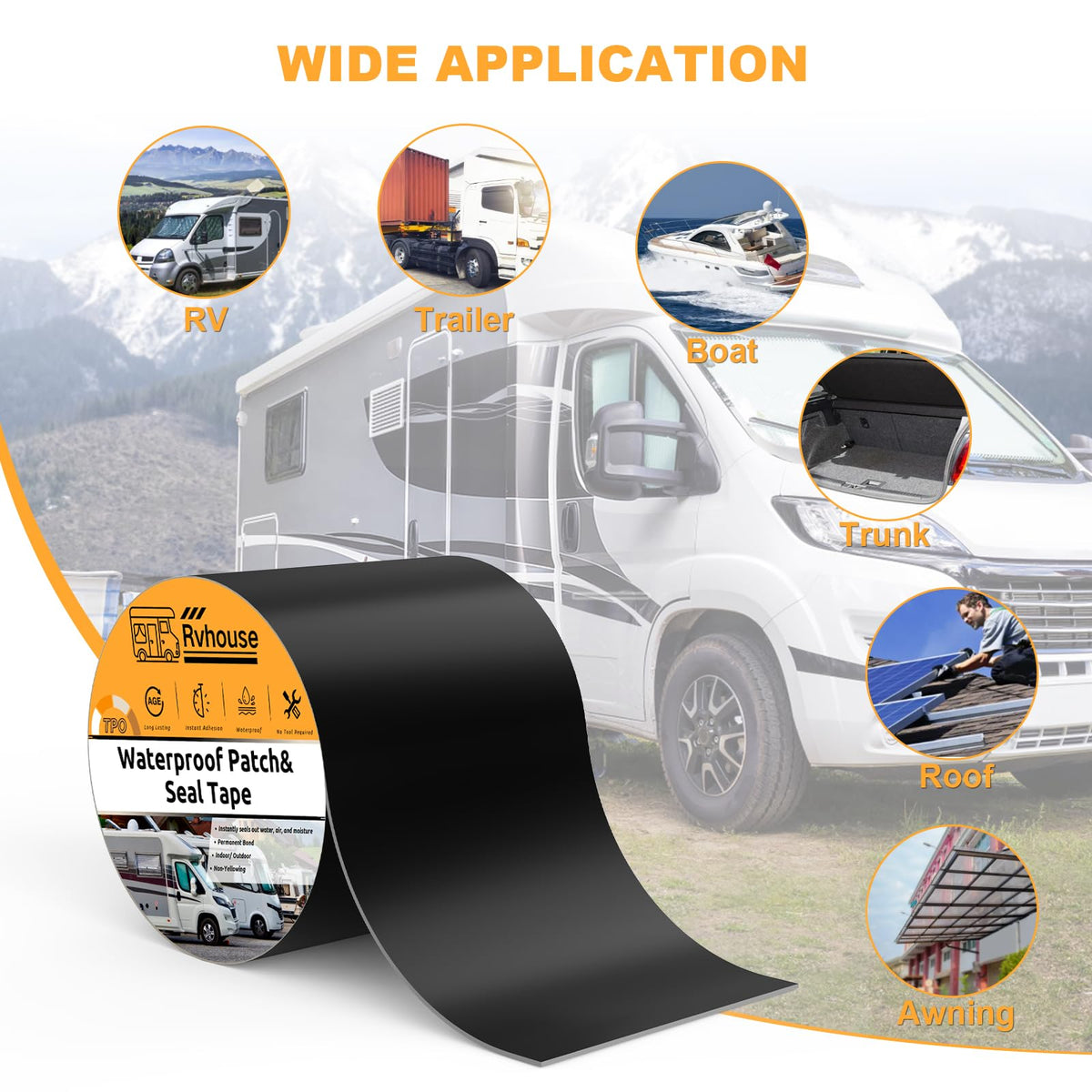 Waterproof Patch and Seal Tape, 4" x 13 ft, UV Protective Extra Thick Sealant Tape for RV Roof Leak Repair, Permanent Bond for Cracks, Tears, Holes – Weatherproof for Camper Trailer Boat Tent 1 Pack Black