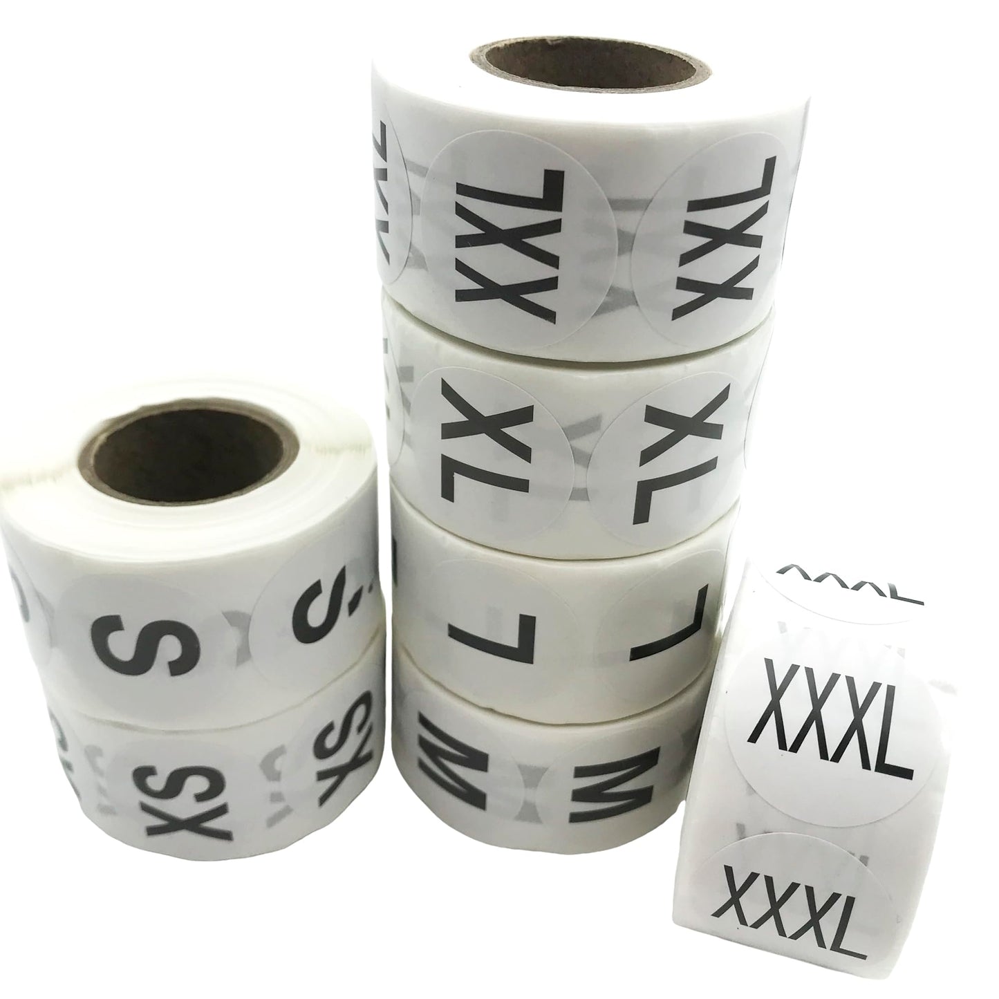 3500pcs 7 Rolls Clothing Size Stickers and Label Round Self-Adhesive Size Stickers Suitable for Clothing and T-Shirt Retail, Available in 7 Sizes (XS, S, M, L, XL, 2XL, 3XL) J075