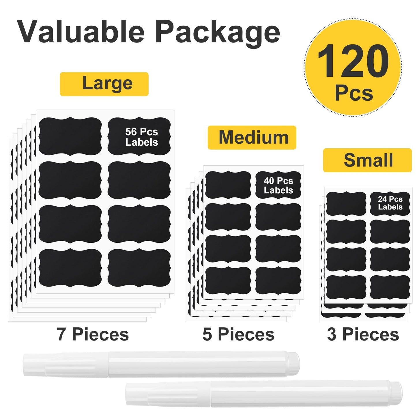 120 Pcs Chalkboard Storage Bin & Container Labels - Waterproof Reusable Chalk Labels for Mason Jars - Liquid Chalk Markers (2 Included) - Perfect for Parties & Weddings 1 style (120pcs)