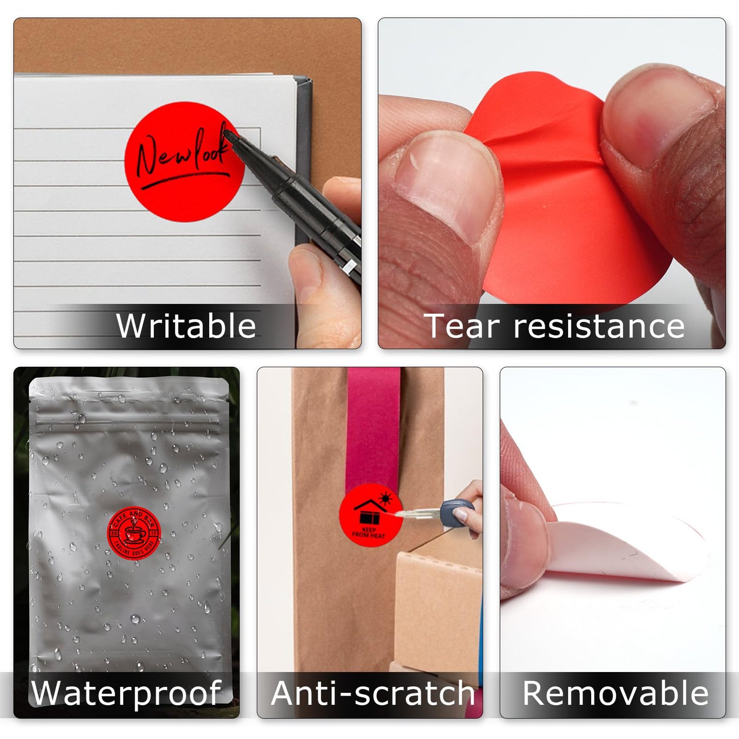 Red Circle Thermal Labels Vinyl 1.5 Inch Self-Adhesive Round Stickers Roll Waterproof Printer Decals Name Tag for QR Code DIY Office Address 500 PCS Red