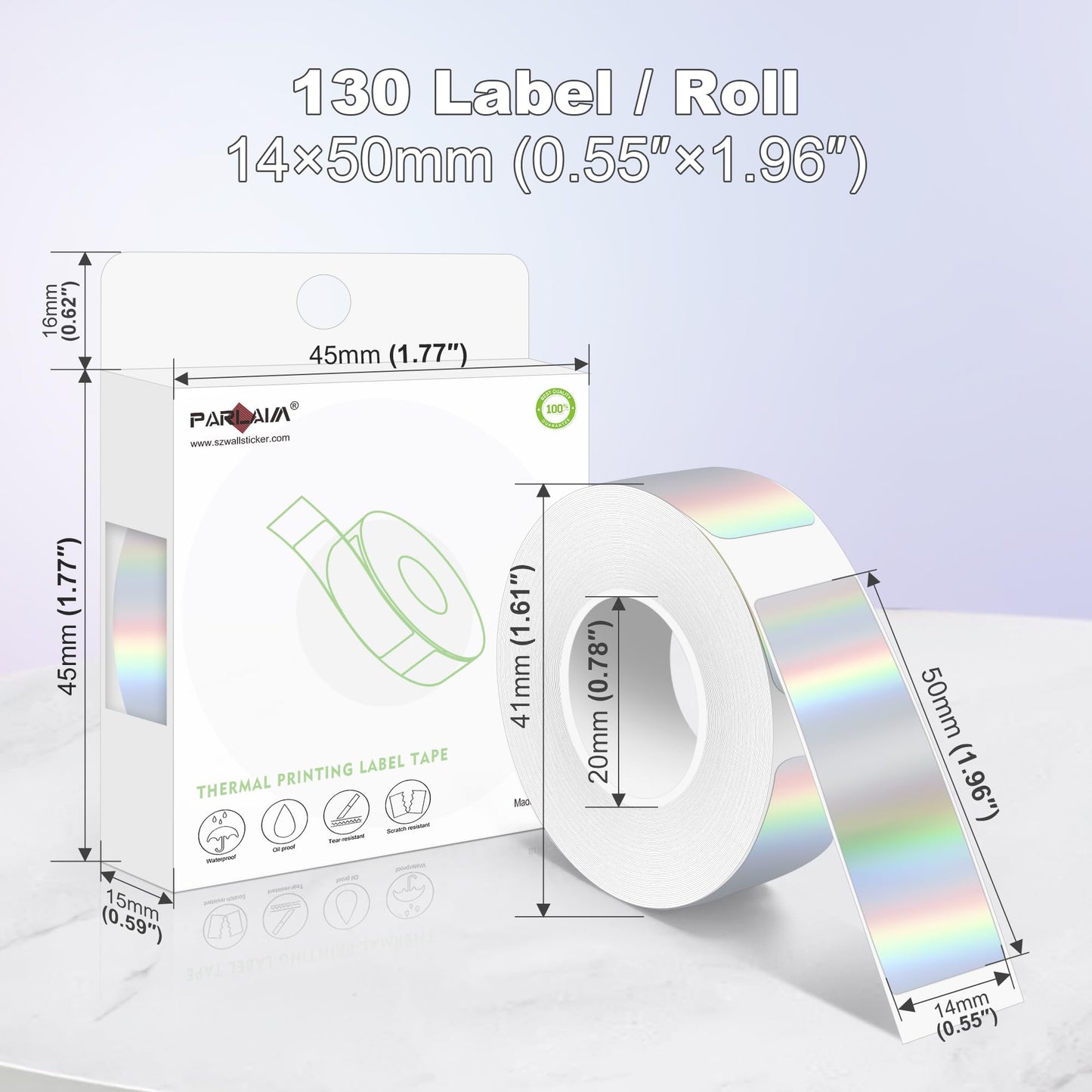 PARLAIM Label Maker Tape,14X50MM(1/2" X1 7/8") Thermal Label Stickers,Thermal self-Adhesive Label Compatible with D30 Label Maker,Thermal Label Paper for Home/Office/130pcs/Roll Holographic Silver (0.55"X1.97") 130 PCS