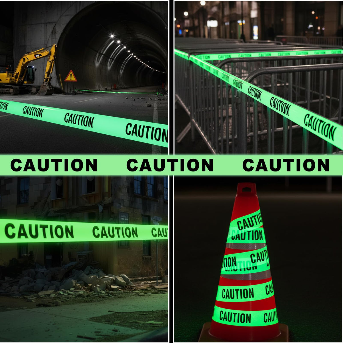 Glow in The Dark Tape Halloween Caution Tape Decorations 2inx32.8ft Crime Scene Construction Warning Glow Tapes Roll Indoor Outdoor Barricade Safety Night Stairs Exit Door Walls Danger Areas
