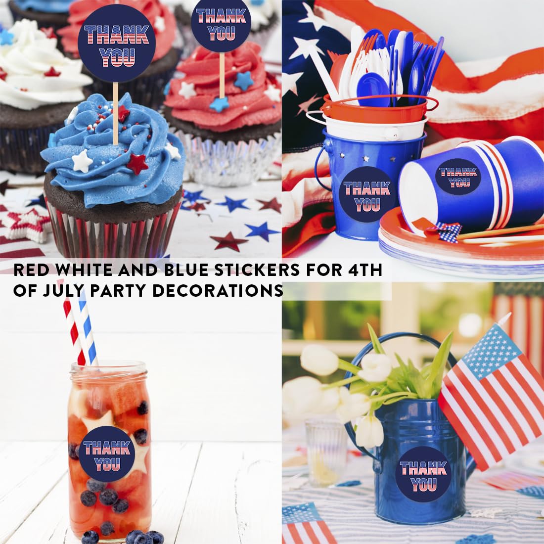 Andaz Press 40 Pack 4th of July Stickers, 2" Navy Blue Thank You American Flag Fourth of July Stickers, USA Patriotic Stickers 4th of July Party Favors Memorial Day Veterans Day Red Sticker