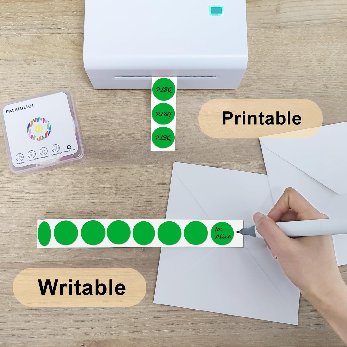 1 Inch Round Thermal Sticker Labels,Color Dot Stickers,Label Stickers,Waterproof,Oil Proof,for Thermal Printers,DIY,Office,Retail,Home and Warehouse Organization(Green,1000 Pcs) Green