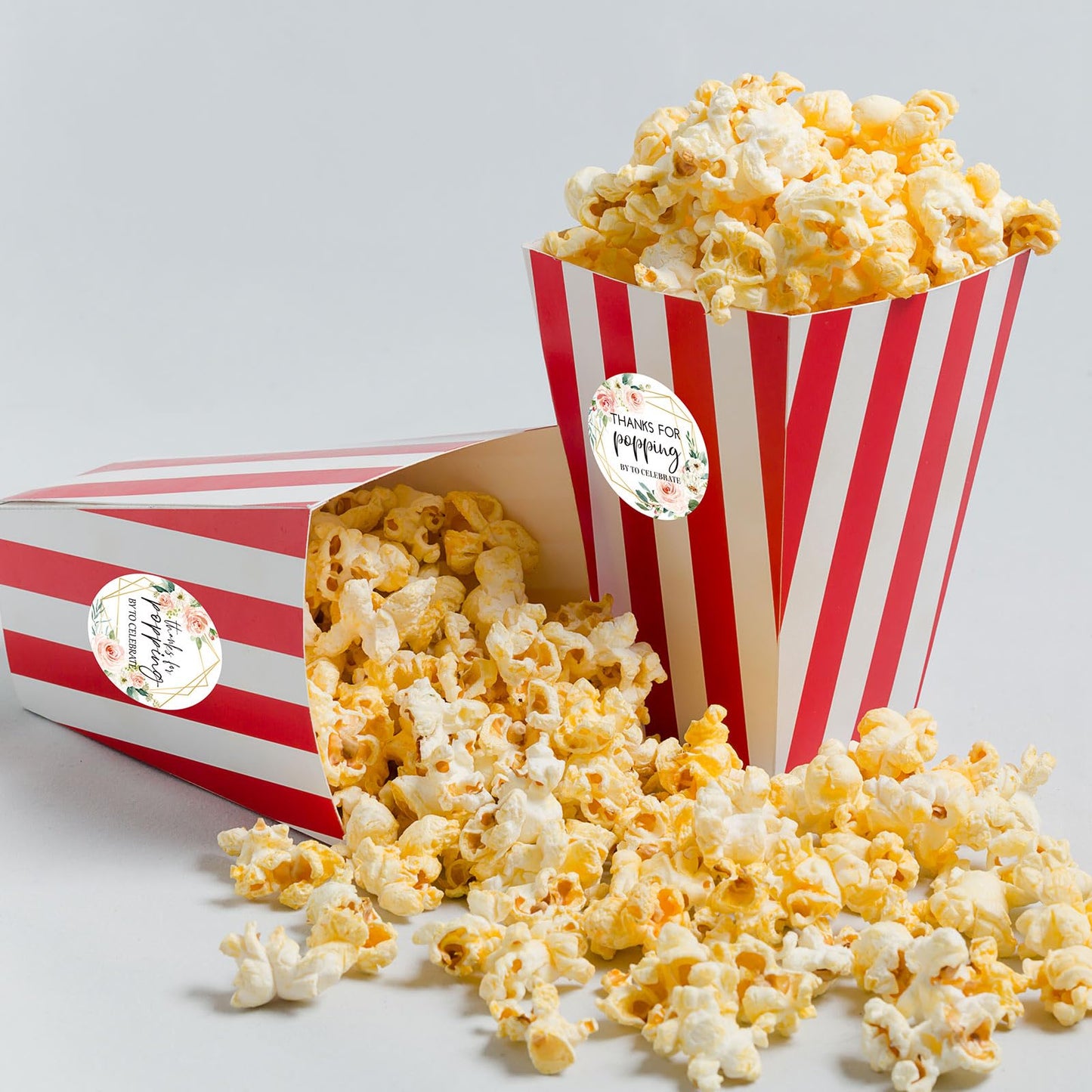 AnyDesign 120Pcs Popcorn Stickers Labels Thanks for Popping by to Celebrate Popcorn Favor Decals Pink Floral Style Self-Adhesive Paper Stickers for Greenery Baby Shower Wedding Bridal Shower, 1.6 Inch