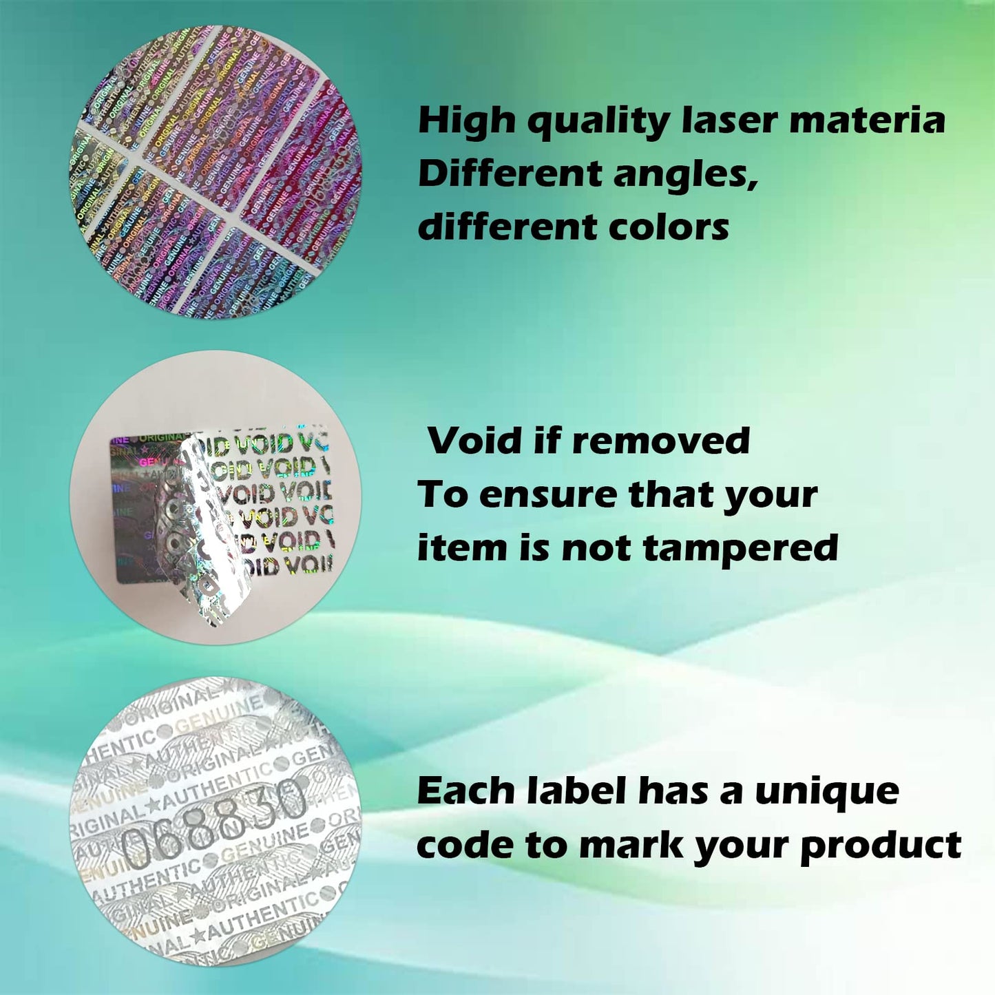 120Pcs Hologram Tamper Proof Stickers Security Tamper Evident Seal Warranty Void Original Genuine Authentic Holographic Labels/Stickers with Unique Serial Number(1.18X0.79 inch,Silver) 120pcs