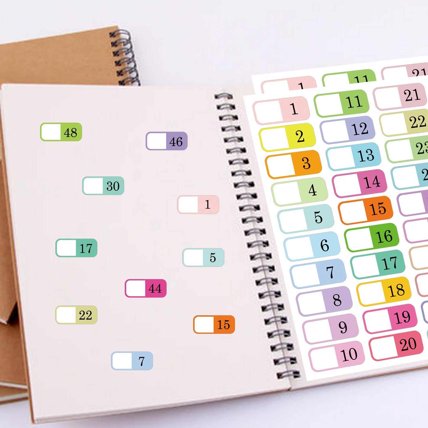 1 to 50 Number Index Labels Multicolor Alphabet Tabs File Folder Labels A-Z Tab Dividers Stickers for 3 Ring Binders - Notebook Classify Files Contents Page Address Book Folder 250 Pack