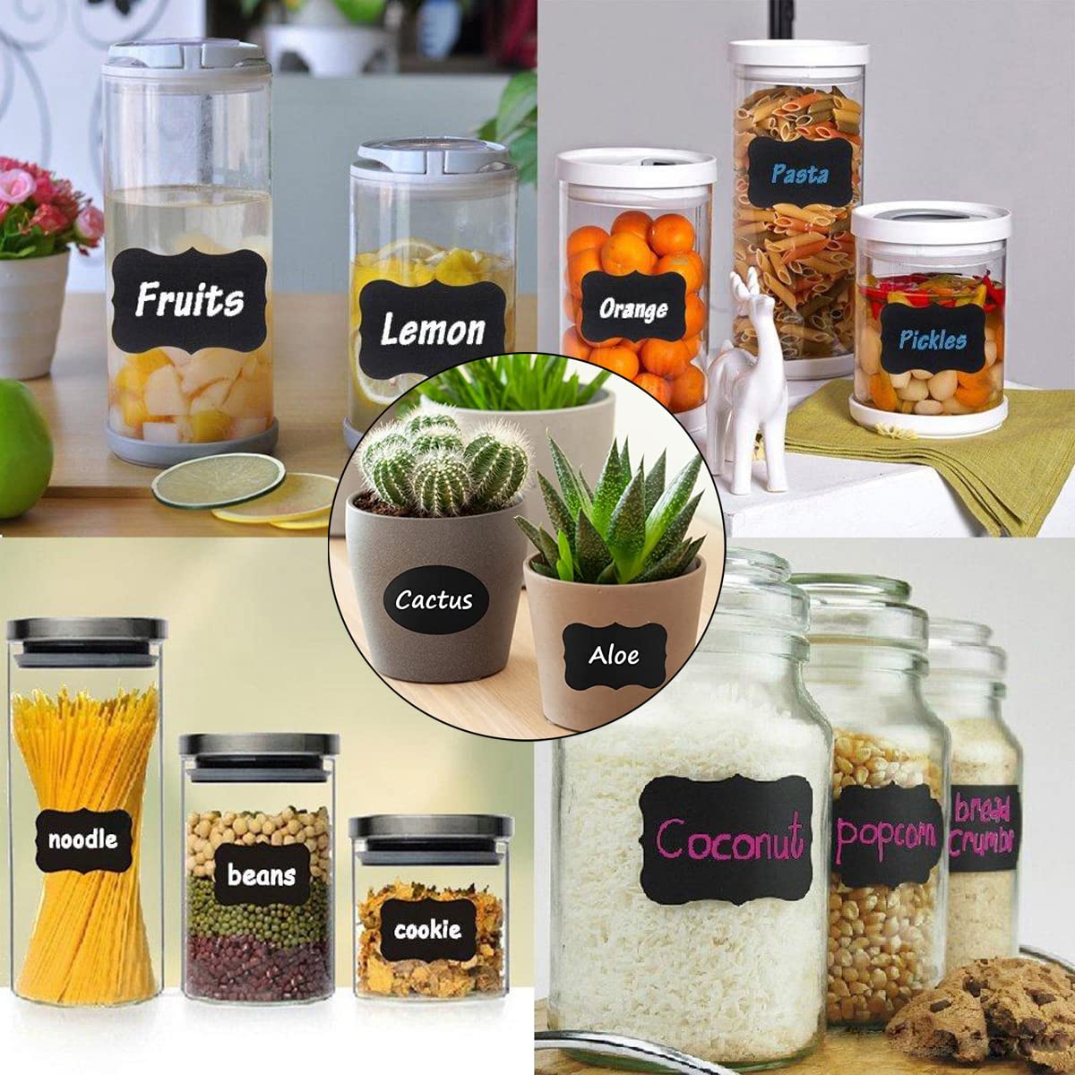 MOTYAWN Chalkboard Labels - Waterproof Blackboard Reusable Sticker Label with 2 Free Erasable Chalk Pen, 158 Pcs Removable Sticker for Mason Jars, Bottle, Craft Rooms, Pantry, Store and Decoration 1 Wavy Sticker