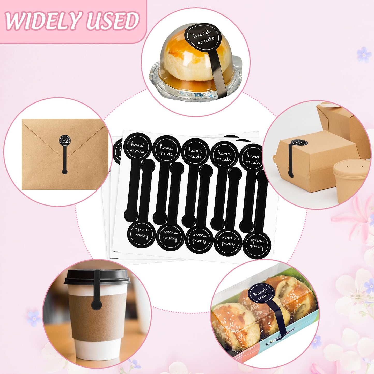Whaline 1000Pcs Handmade Food Baking Seal Stickers Self-Adhesive Handmade Bakery Stickers Tamper Evident Black Long Label Cake Stickers for Pastry Bags Lollipops Candy Cake Sweat Bread