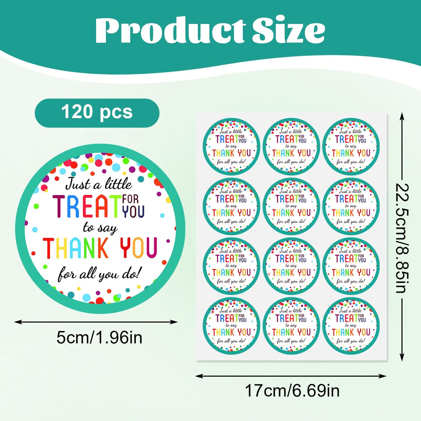 120 Pcs Thank You Stickers, 2 Inch Colored Dot Teacher Appreciation Stickers, Small Business & Gift Wrapping Labels 120 PCS