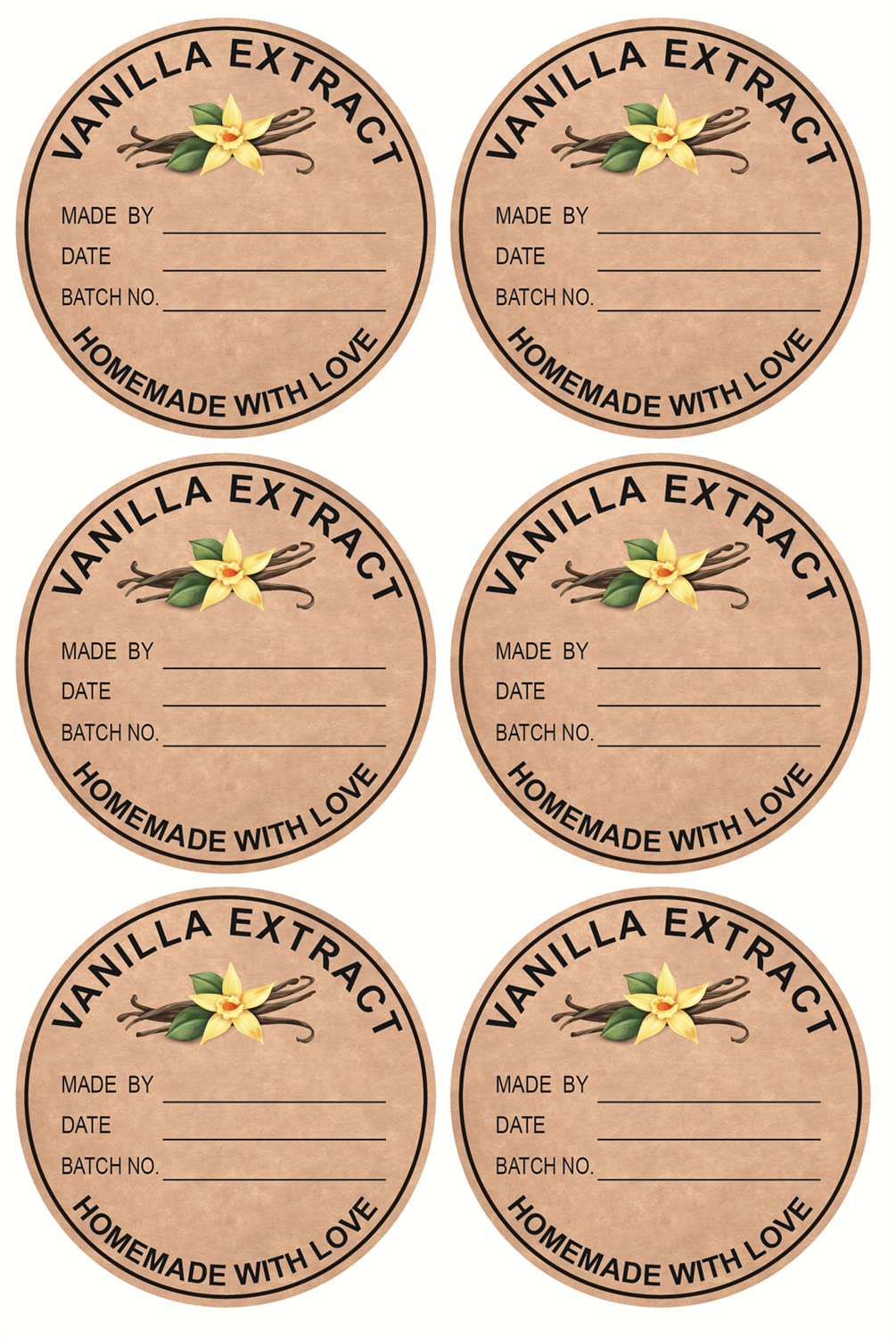 Vanilla Extract Sticker, 2 inch, 300pcs, Round, PVC, Indoor, Unisex, Handmade Bottles Kitchen Decor