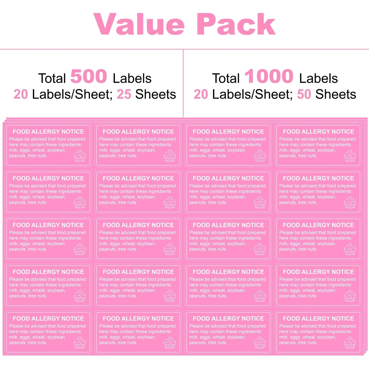 500 Pcs Food Allergy Stickers, 1x2 Inch Labels for Bakery, Cookie, Kitchen 500.0