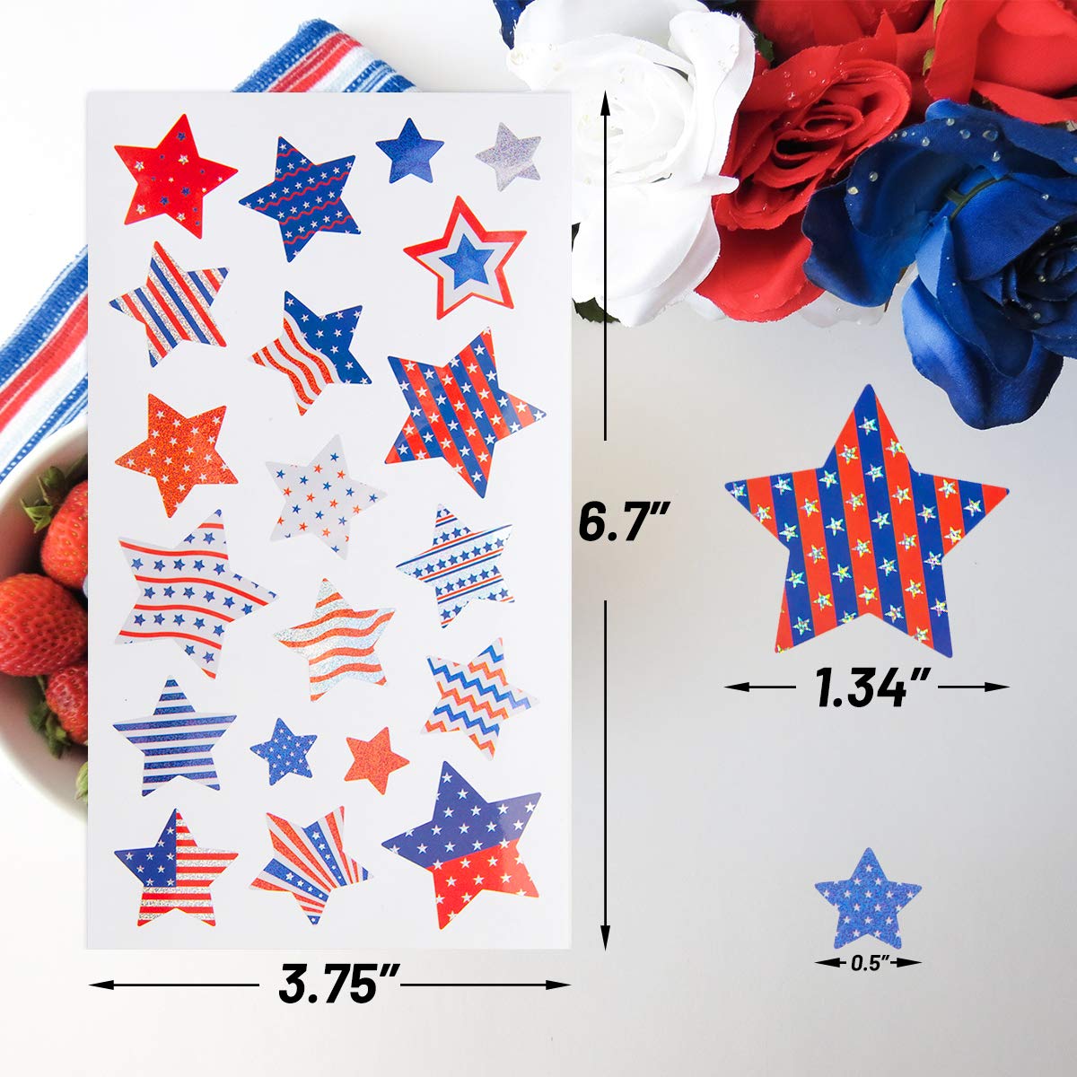 Patriotic Sticker 4th of July Stars Metallic Red, White & Blue Star 80 Pcs