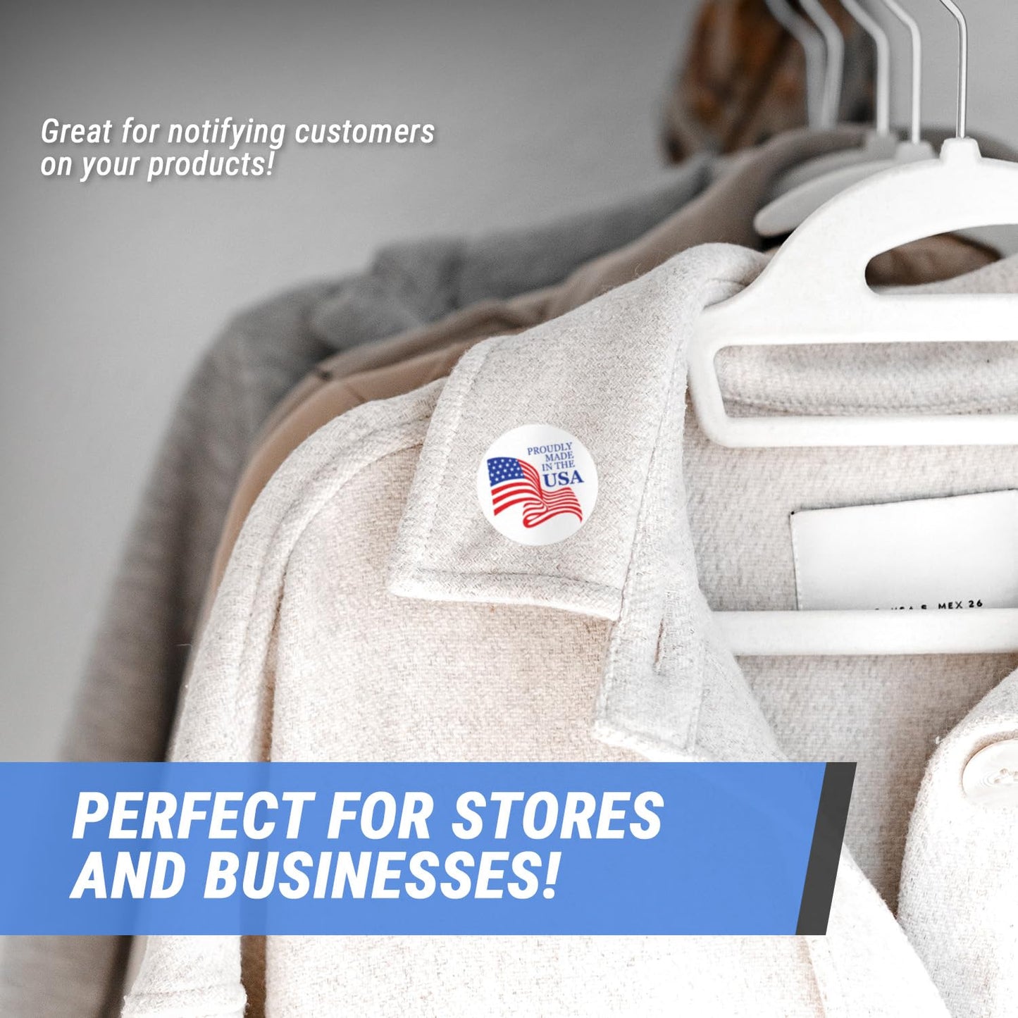 Proudly Made in The USA Stickers - Patriotic Production Sticker for Products, Manufacturing, Wholesale, Sales, Craft, American Made - 300 Count Circle Dot Labels - 1.5 Inch Stickers
