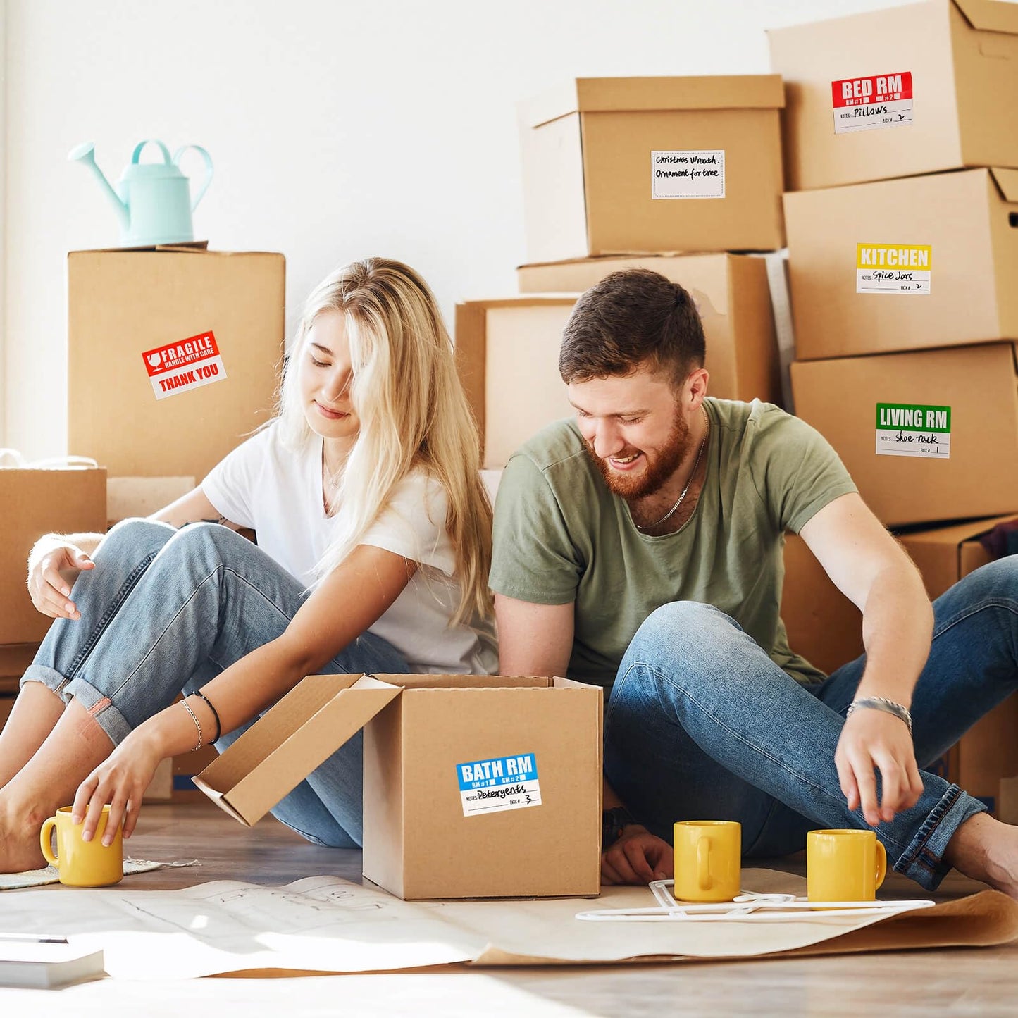 Moving Labels for Boxes 240 PSC Color Coded Labels, Packing Labels for Home Moving. Color Classification is Clear with Writable Notes Areas. Easy to Remove and Leave no Residue