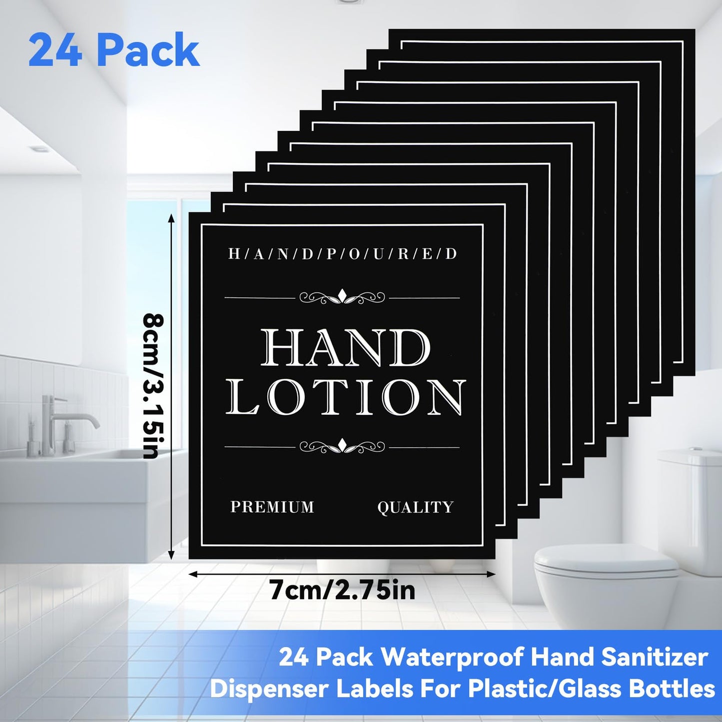 24PCS Waterproof Soap Labels for Bottles, Vintage Label Stickers, Bottle Labels for Lotion, Hand Sanitizer, Soap, Shampoo Conditioner(Black)