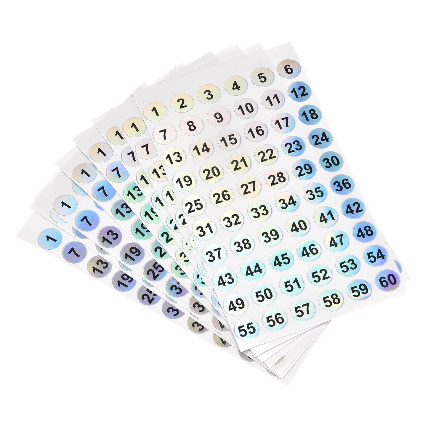 MECCANIXITY Number Sticker 1 to 60 Number Self Adhesive Reflective Label for Sorting Storage Box Inventory, Pack of 10