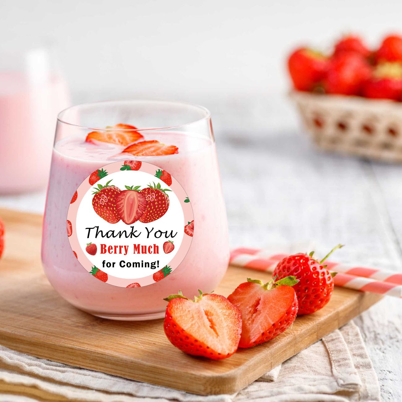 Strawberry Thank You Berry Much for Coming Sticker 1.5 inch Sweet Strawberry Thank You for Celebrating with Us Gift Presents Labels for Birthday Party Favor120pcs (Pink, 1.5 inch) Pink