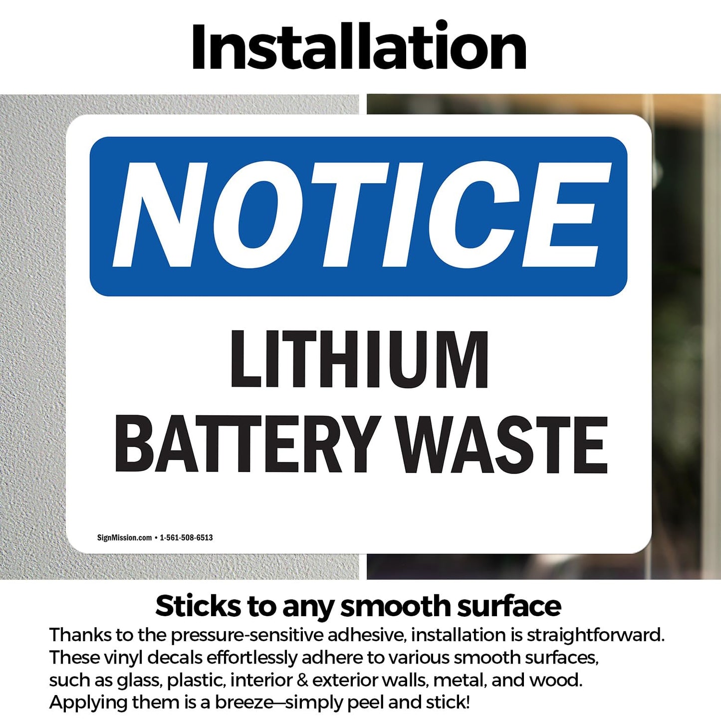 (2 Pack) Lithium Battery Waste OSHA Notice Sign 14 Inch X 10 Inch Vinyl Label Decal Sticker Weather Resistant, UV Protected for Workplace, Business, and Construction Site, Made in the USA