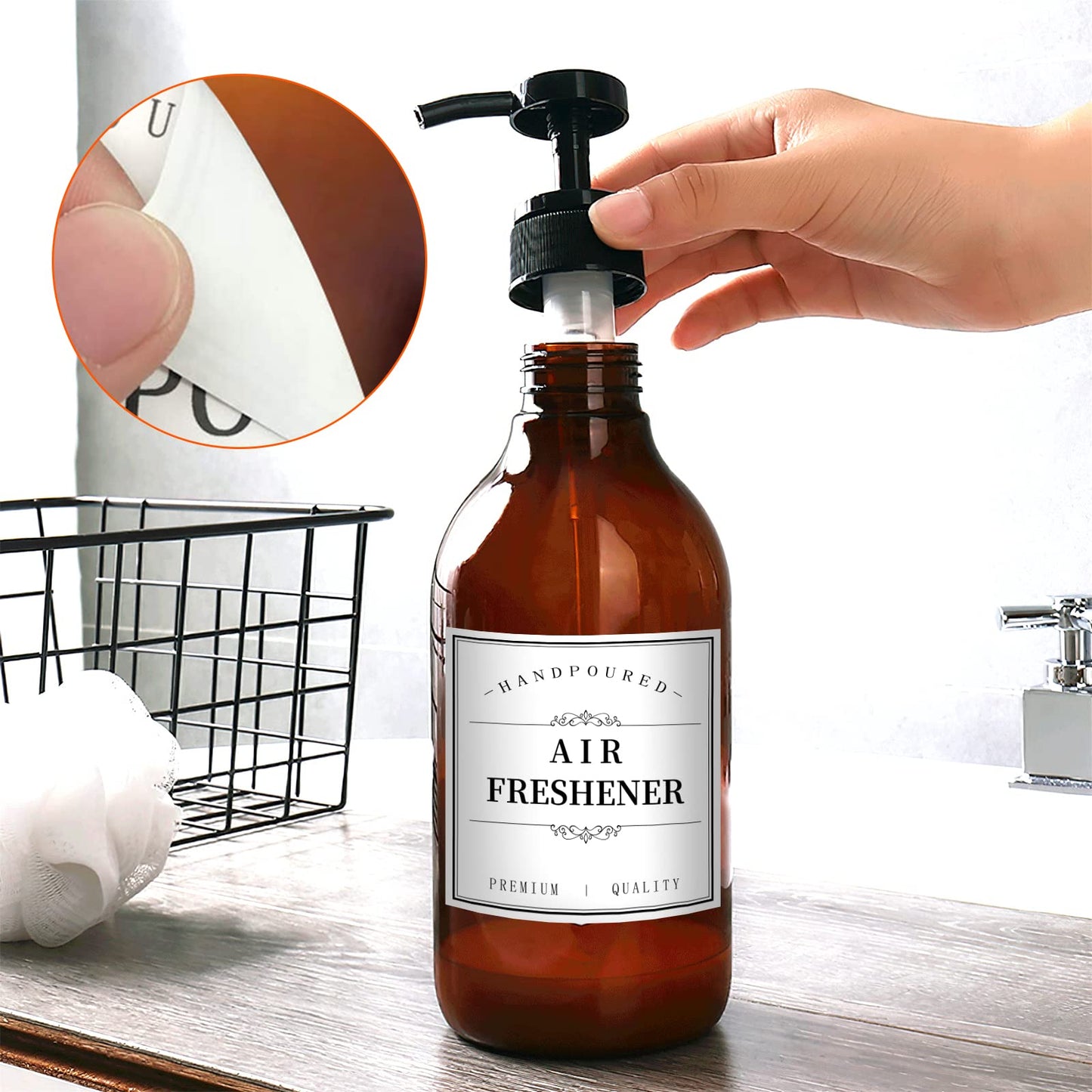 TESWEY Bathroom Bottle Labels, Retro Style Container Labels for Glass or Plastic Bottles, Waterproof Labels for Hand Soap Shampoo Lotion Dispenser White