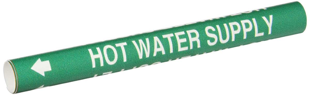 Brady 4338-A Bradysnap-On Pipe Marker, B-915, White On Green Coiled Printed Plastic Sheet, Legend "Hot Water Supply"
