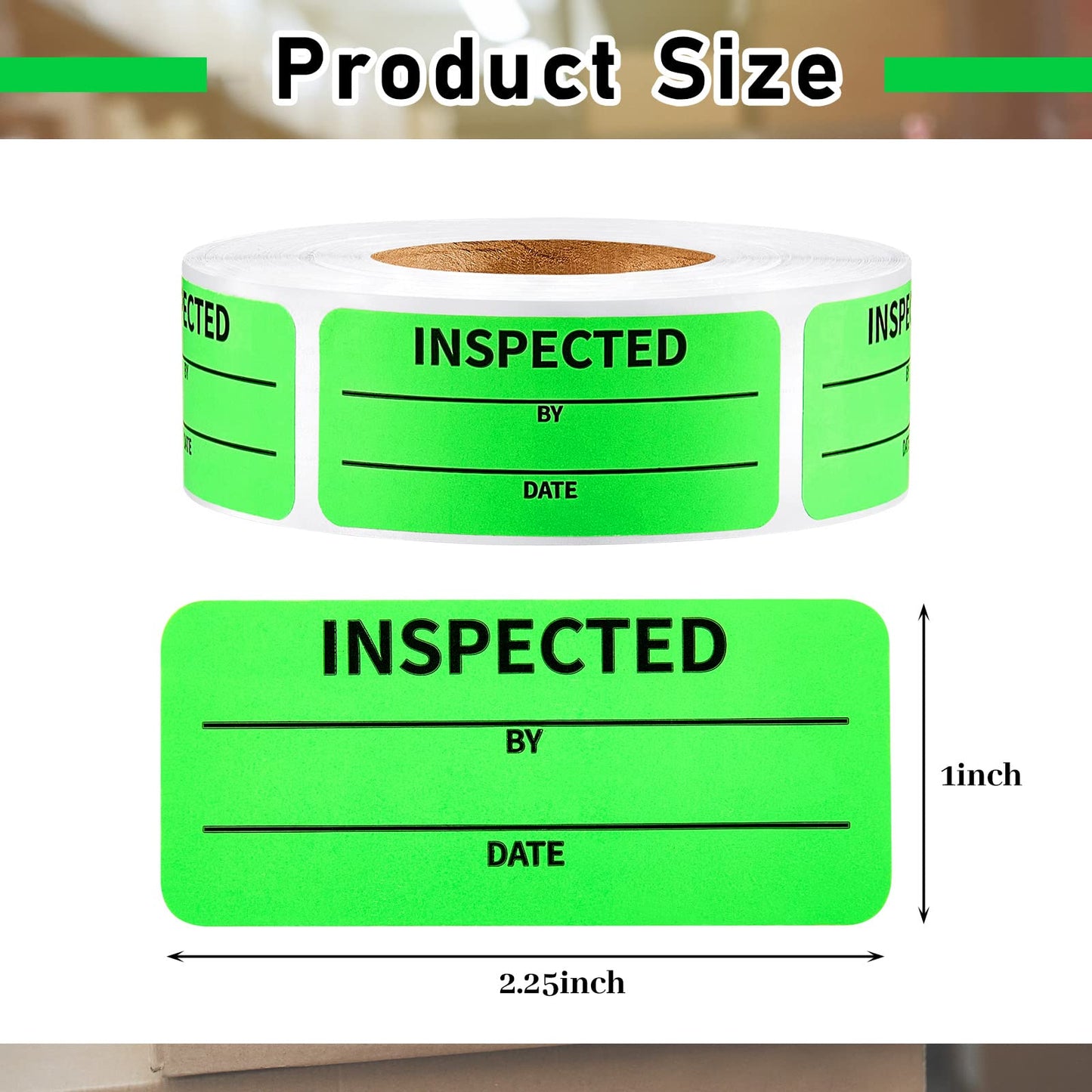 1 x 2.25 Inch Quality Control Inventory Labels 600 pcs Per Roll Inspected by Rectangle Labels Fluorescent Green Adhesive Stickers for Handling Shipping Warehouse Inventory Control(1 Roll) 1