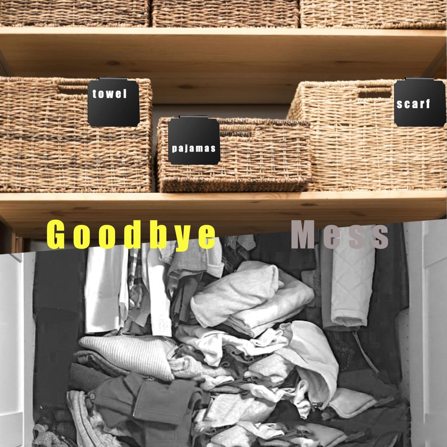 14 Plastic Basket Labels Clip On Set - Removable Bin Labels Clip On with 2 Chalk Markers for Basket Pantry Organization Box