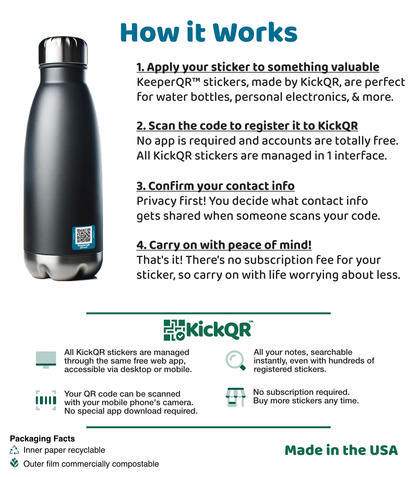 Lost and Found Labels | Smart QR Code Stickers for Valuables, Water Bottles, Tools, Laptops, Notebooks, Bikes, and More | KeeperQR | 18 Pack