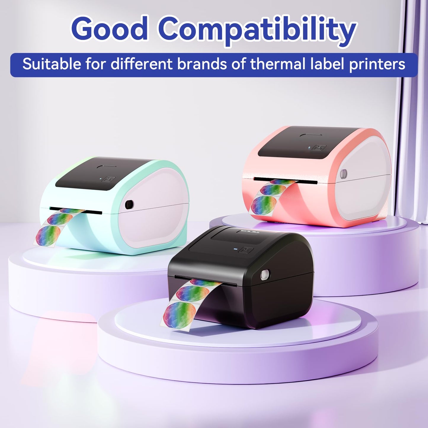 2'' Round Thermal Labels, 500pcs Circle Thermal Printer Labels, Multi-Purpose Thermal Stickers for DIY Logo Design, Name/Price Tag, Address, QR Code, 2x2, 500Pcs/Roll, TD Purple