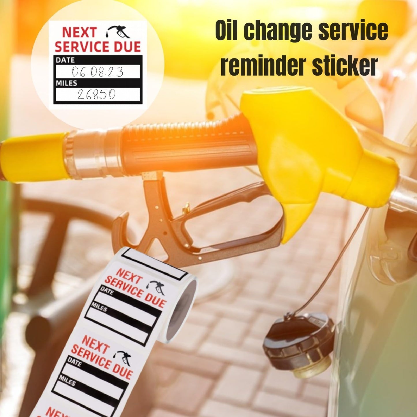 Oil Change Stickers,Service Reminder Labels, Auto Maintenance Service Due Reminder Stickers Labels,2 x 2 Inch, 1 Roll (Black) 100 Pieces