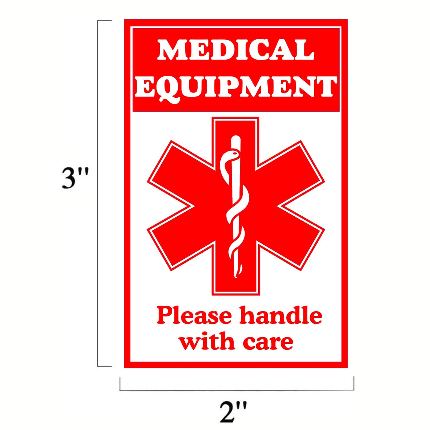 SMARSTICKER Medical Alert Equipment Luggage Tag Stickers 2x3 inch Handle with Care Labels for Medical Supplies (8 Pack), Red