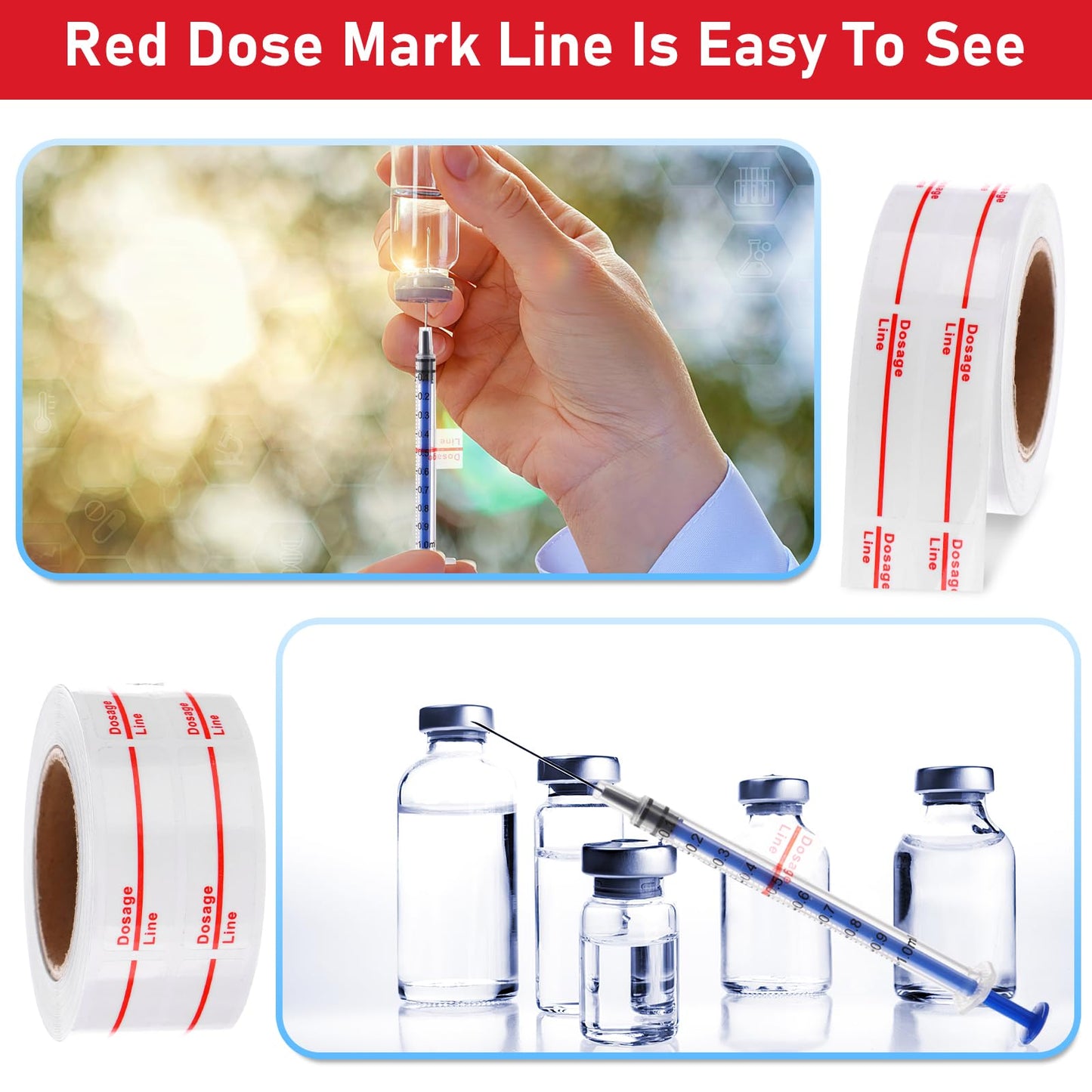 2000 Clear Syringe Labels - Dosage Marking Stickers for Medication & Veterinary Use White