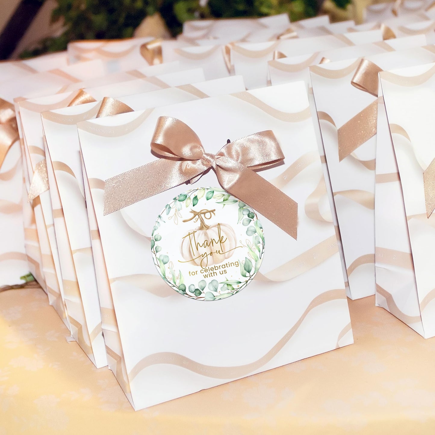 Mobiusea Creation Fall Pumpkin Greenery Wedding Thank You Lables Elegant Thank You for Celebrating with Us Stickers | 2 inch | Gold Foil | 60pcs Waterproof Favor Labels for Wedding, Bridal Shower