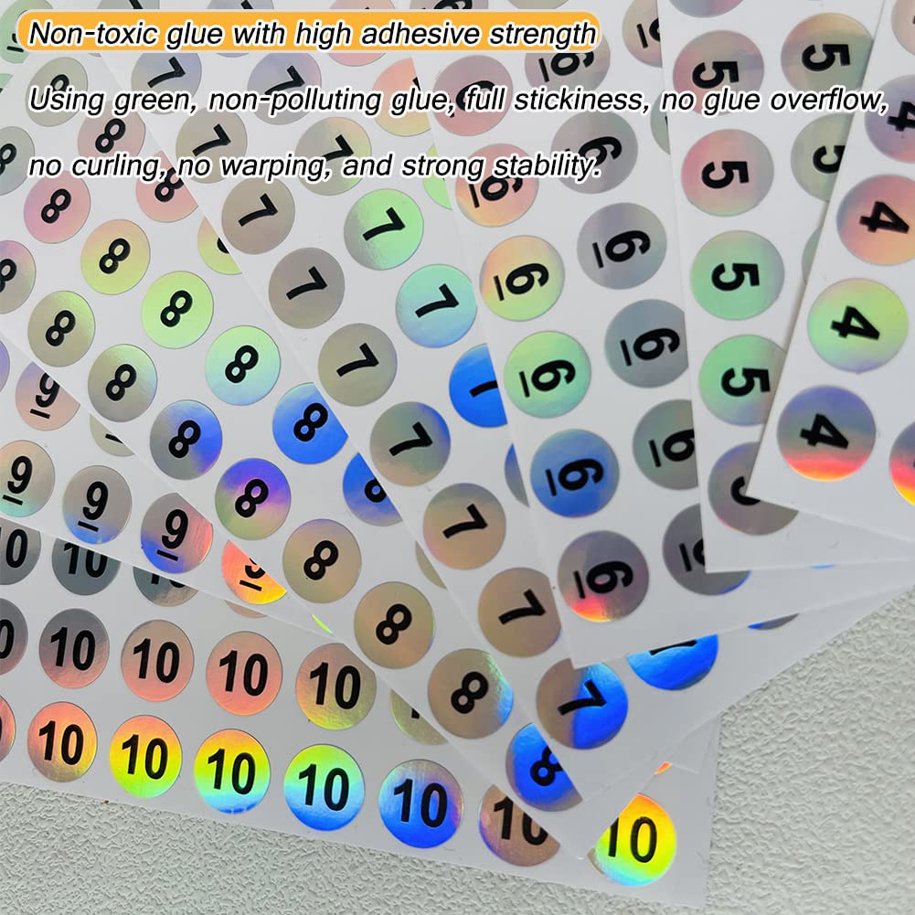 RIVEENY 20 Sheets Number 1-20 Waterproof Reflective Laser Number Stickers,Round Self Adhesive Stickers,Self-Adhesive Consecutively Numbered Labels for Storage/Organizing