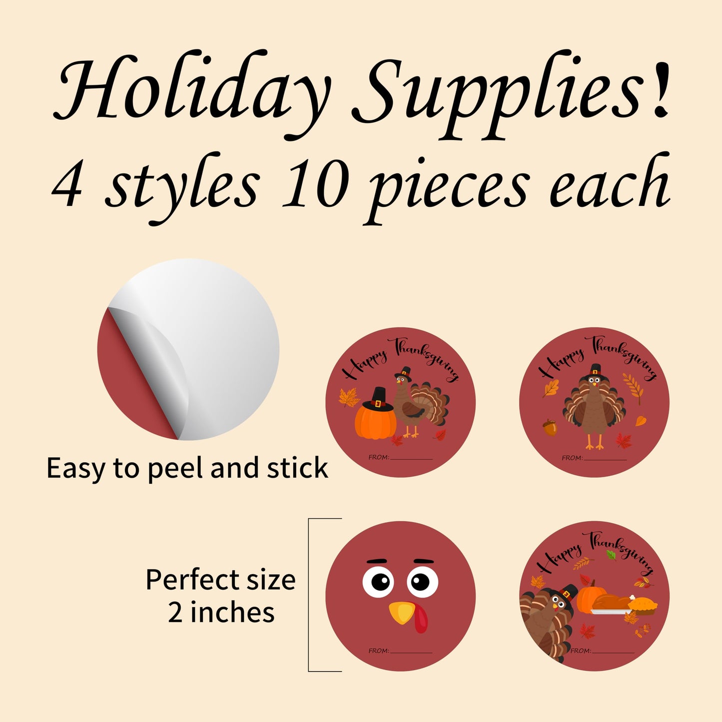2" Thanksgiving Stickers Set, Turkey & Pumpkin, Thanksgiving Envelope Seals, 4 Styles 10 Adhesive Labels Each, Fall Thanksgiving Stickers,Party Supplies & Favors for Thanksgiving - A01