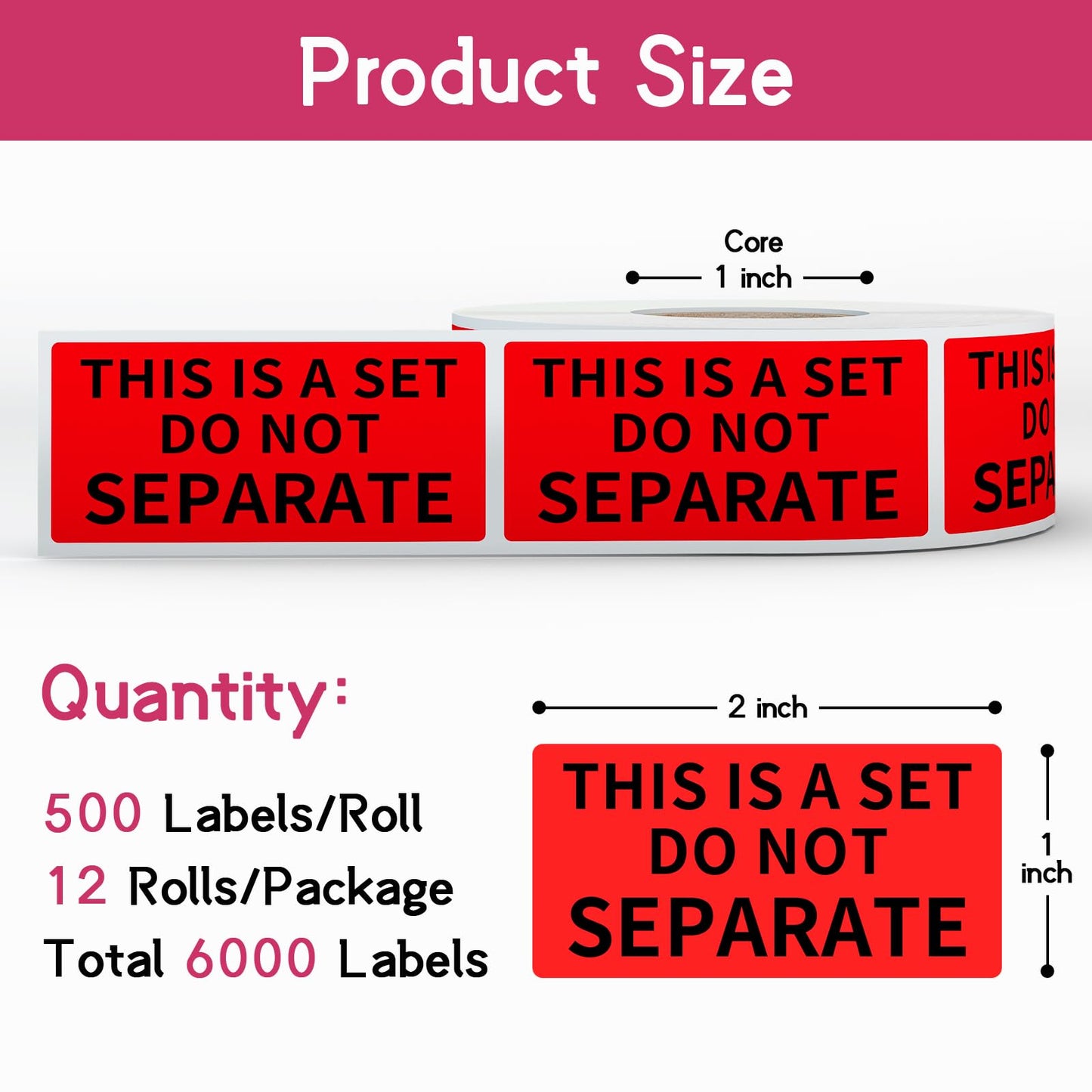 12 Rolls 1" x 2" This is a Set Do Not Separate Labels, Fluorescent Red Packing Labels Stickers for Shipping Bundle Sets and Multi-Pack Products