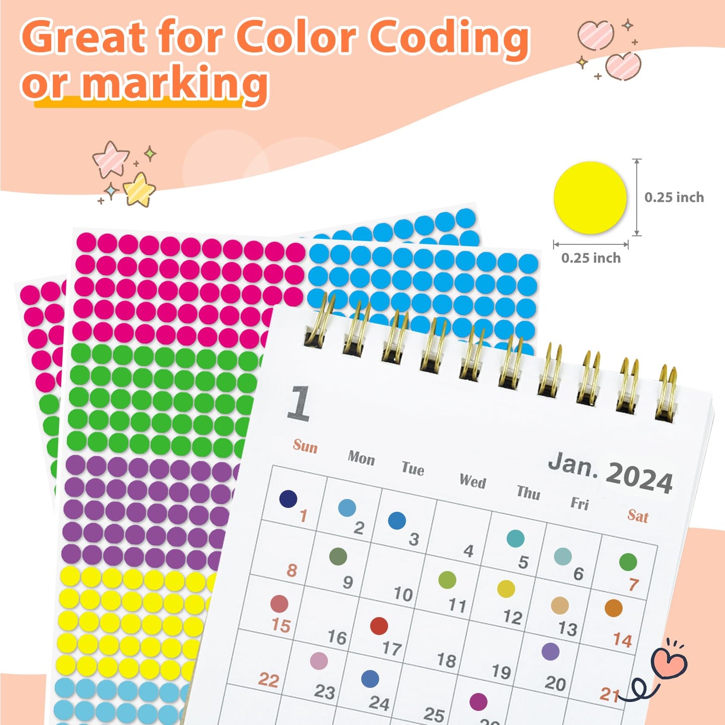 Small Dot Stickers - Round Color 1/4'' Coding Labels Circle Dot Stickers Label Sticker in Multiple Colors for Office,Classroom 2750 PCS 6mm Dot