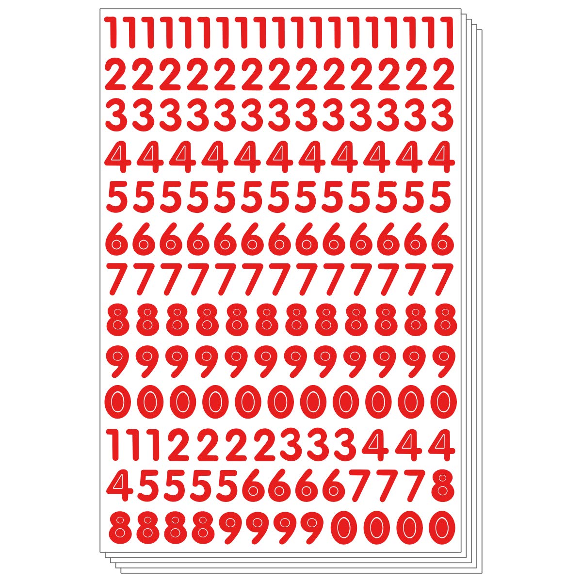 Numbers Arabic Sticker - Primary 0-9 Digi Count Label Decorative (5 Sheets, Red)