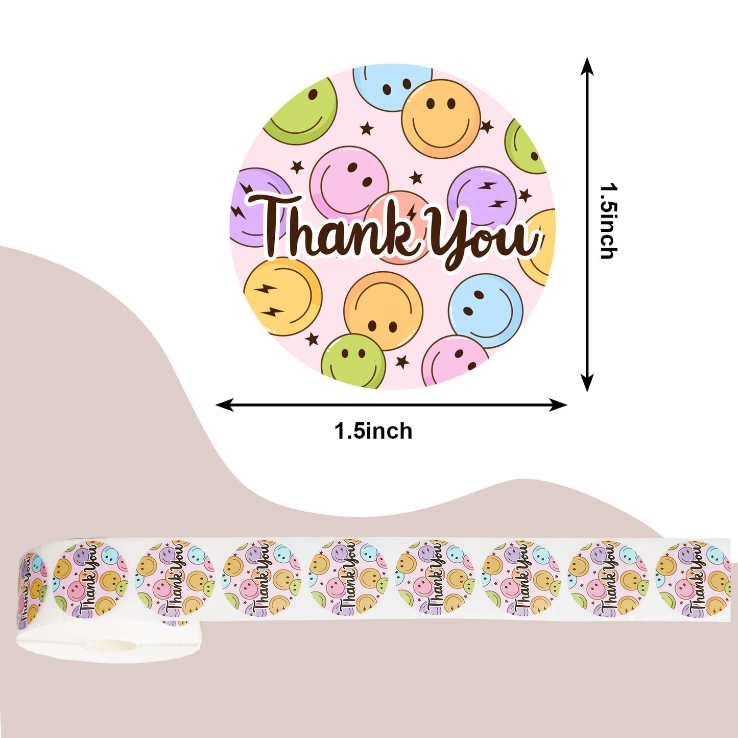 1000Pcs Thank You Sticker Happy Smile Face Paper Decal Pastel Round Adhesive Seal Sticker Label Rolls for Small Business Party Favor Gift Supplies, 1.5 in