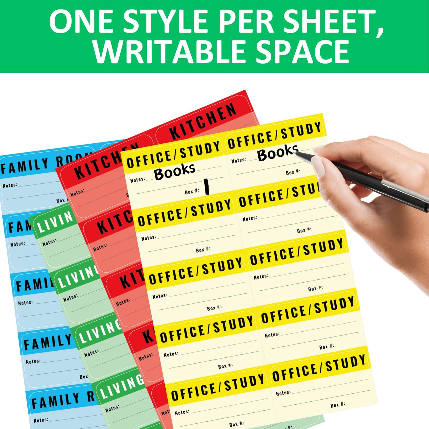 Large Color-Coded Moving Labels, 450 Stickers for Home Supplies With Removable Tape, Fragile Packing Labels for Boxes, Organizing and Packing Pack-450