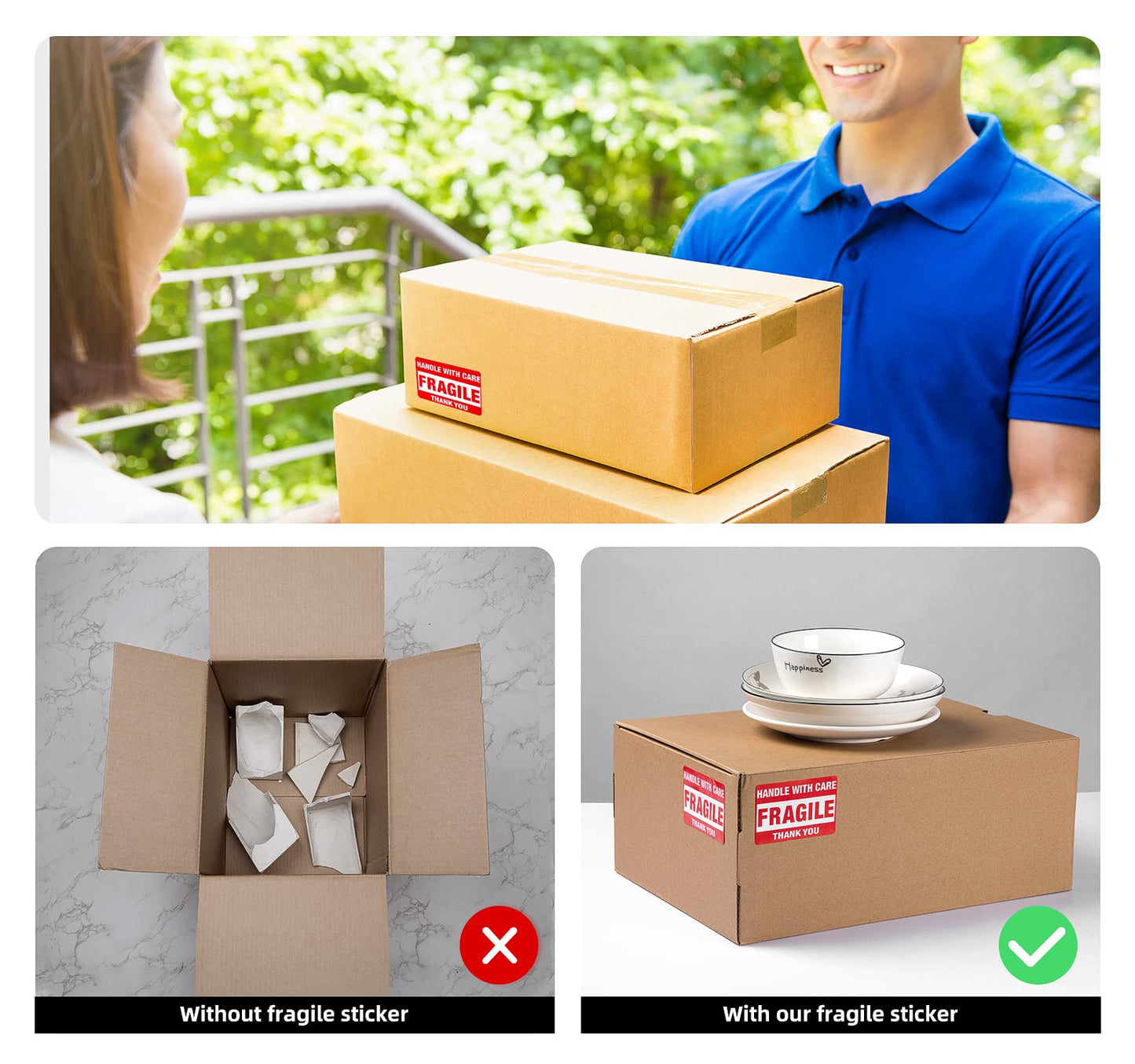 3 x 2 Inch Handle with Care 500 Fragile Stickers for Shipping Moving Glass Permanent Adhesive Fragile Labels (1 Roll, 500 Labels) 3" x 2" 1 Roll - 500 PCS