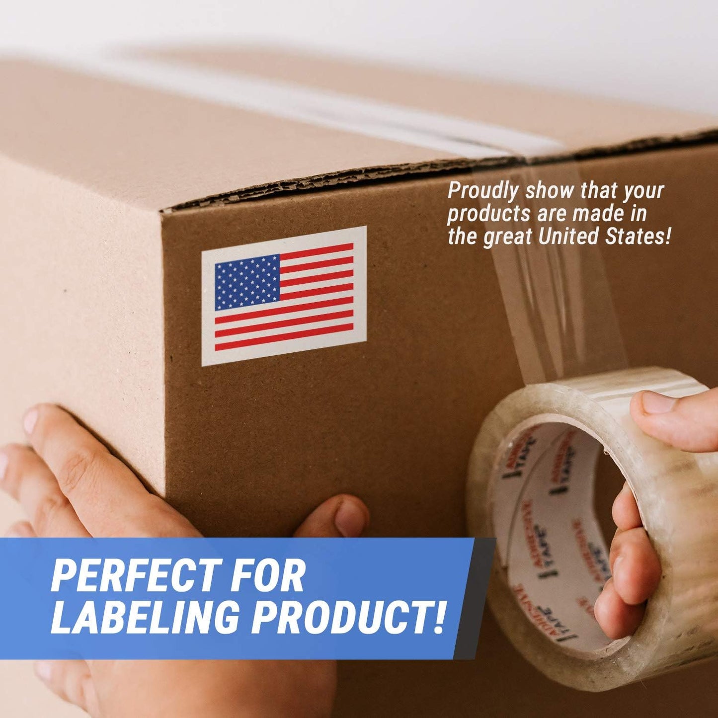 600 Labels - Amercian Flag USA Production Stickers, 2 x 3 inch Rectangle Manufacturing in America USA Labels - USA Flag Stickers