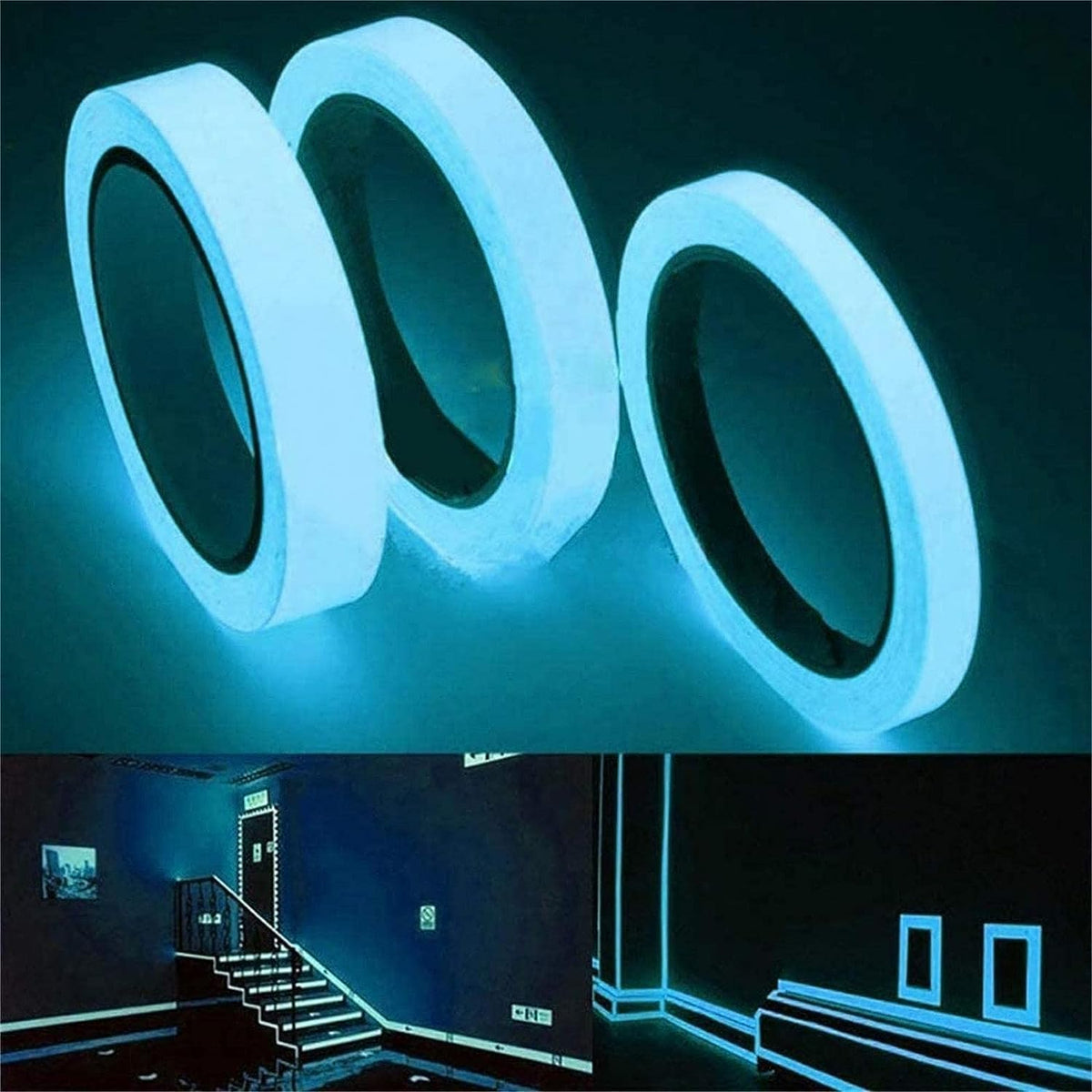 3Pcs Blue Glow in The Dark Tape 9.8 FT Fluorescent Spike Sticker Glow in The Dark Markers,for Stairs Walls Steps Safetys Exits Sign Warning Tape Self-Adhesive Tapes,Safety Warning Tapes