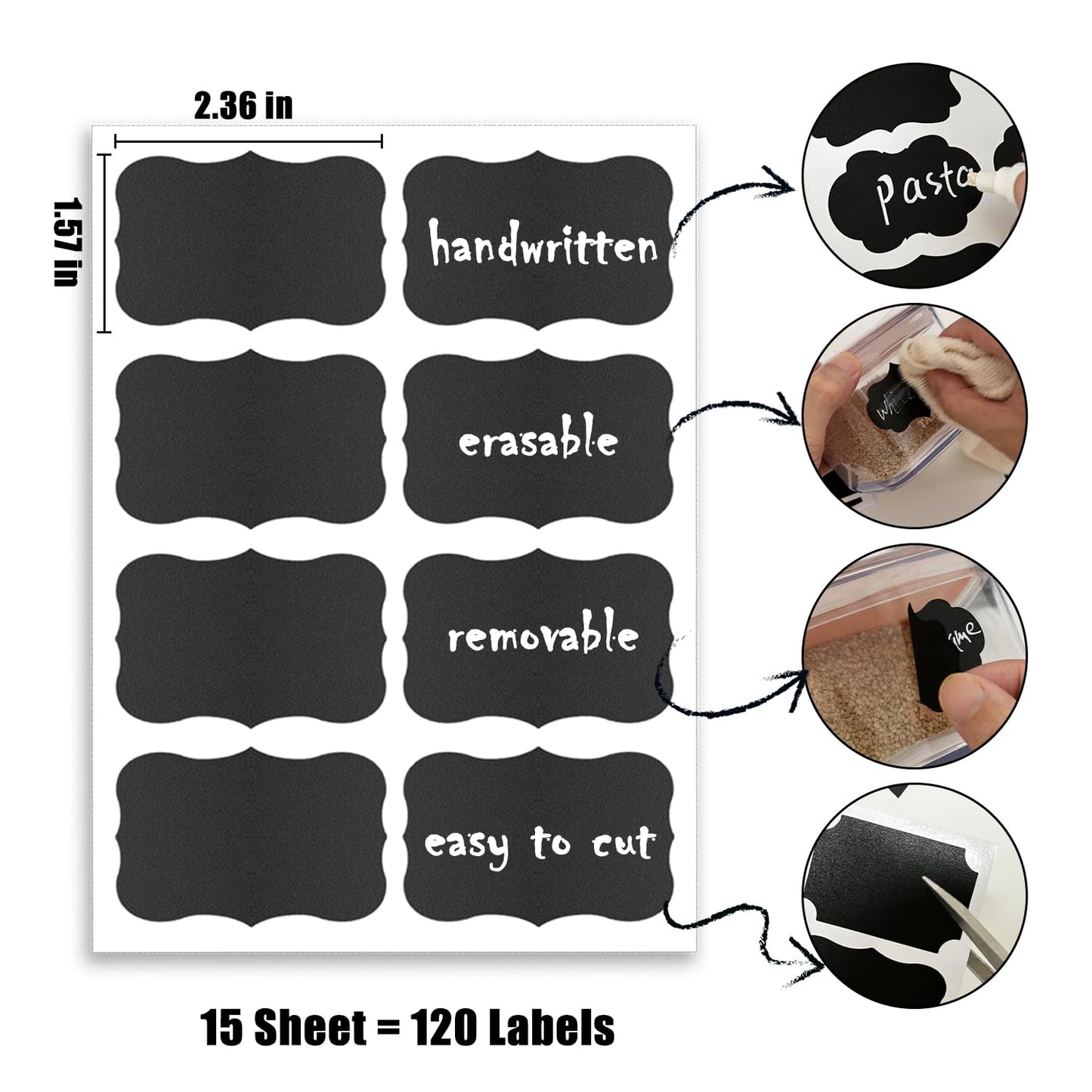 120pcs Chalkboard Labels for Jars, Removable Stickers with Chalk Marker Pen Circular Shape (120 Labels)