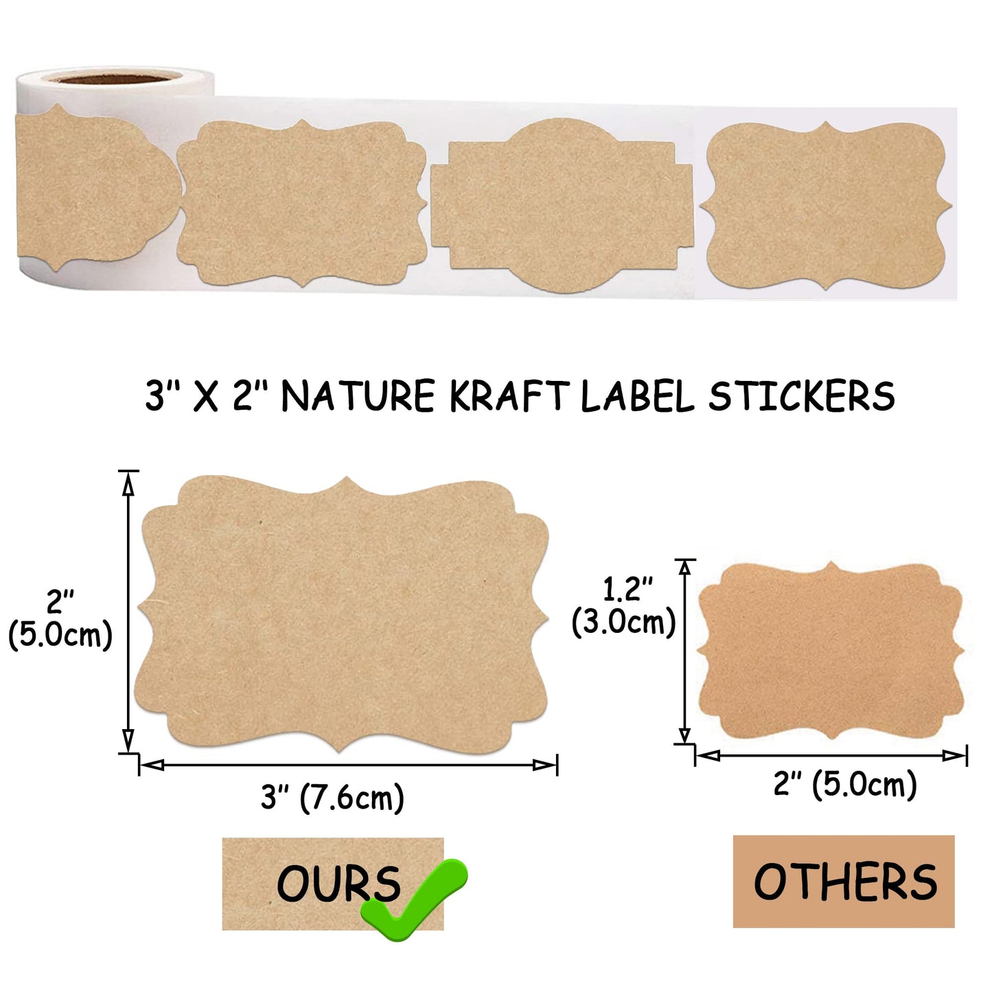 2" x 3" Kraft Label Stickers Writable Gift Labels, 200PCS Self-Adhesive Brown Labels for Essential Oil Bottle, Jars, Food Storage or Gift Decoration Fancy Stickers-03