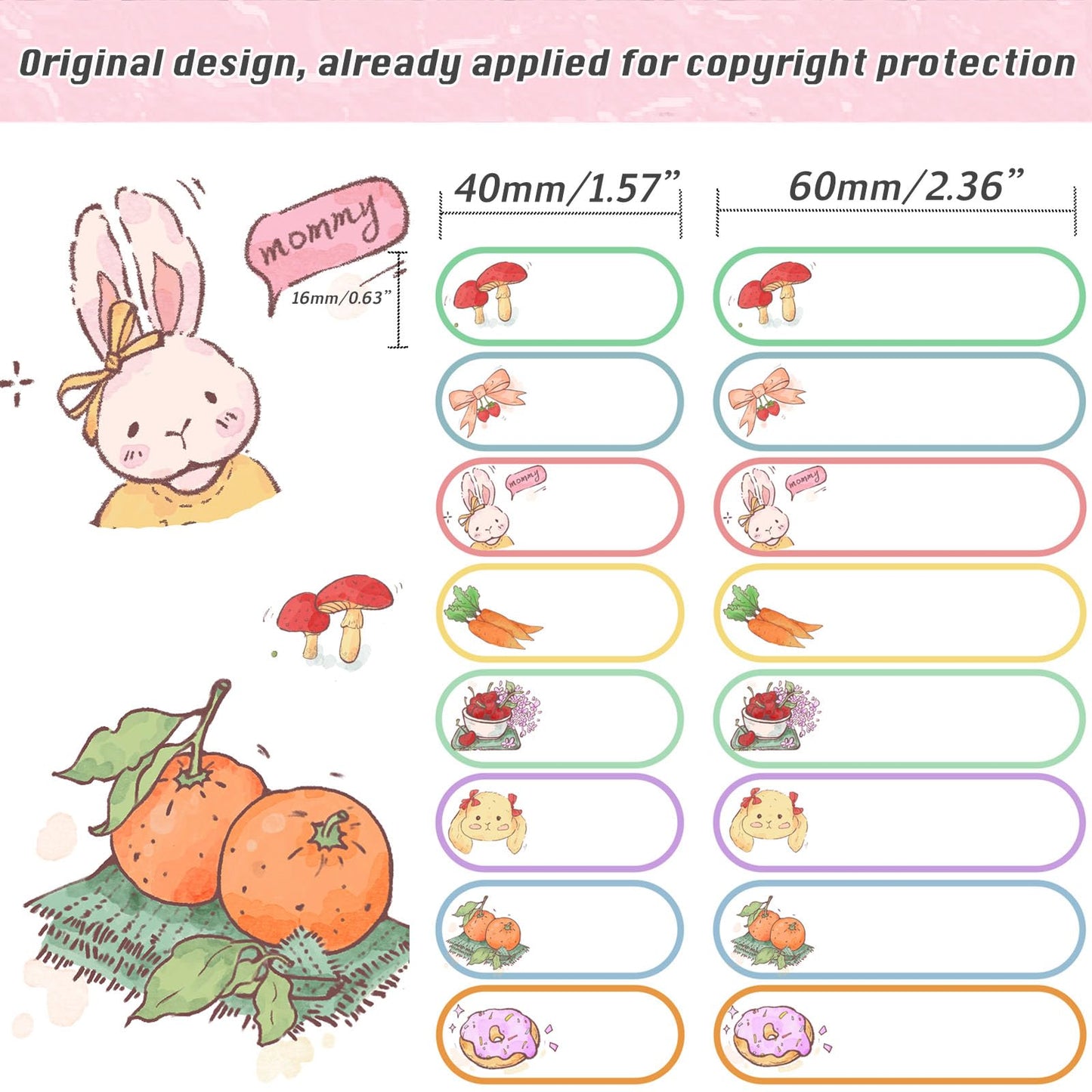 80pcs Waterproof Name Labels for Baby Bottles Daycare Containers, Self-Laminating Write-on All-Purpose Labels Personalizable, Dishwasher, Freezer & Microwave Safe, Original Design Bunny Name Labels 80 pcs bunny theme name labels