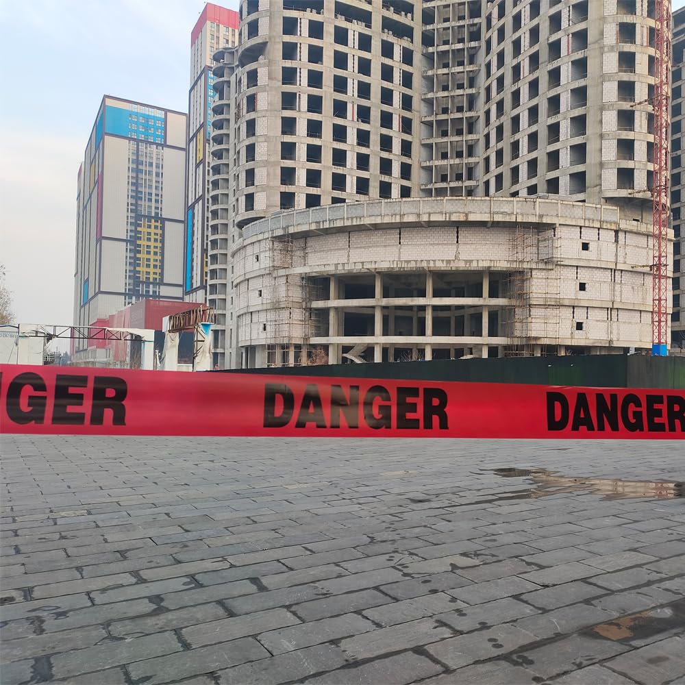 Red Tape Danger Do Not Enter 3 inch X 1000 feet Red with a Bold Black Print for High Visibility Caution Barrier Tape Roll Non-Adhesive for Danger Construction Crime Scene
