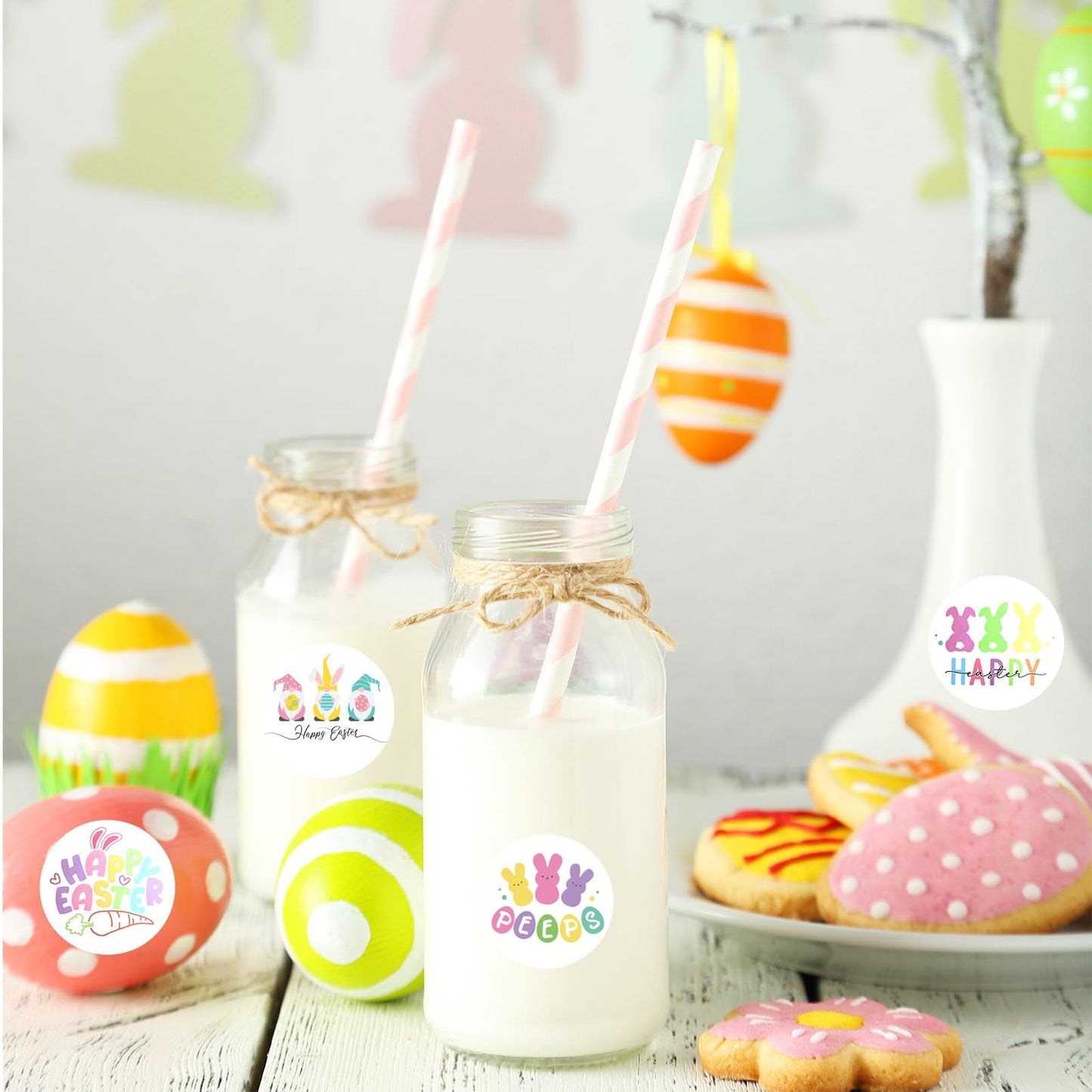 500 PCS Easter Bunny Stickers Roll,1.5 Inch Bunny Sticker for Small Business Easter Rabbit Round Labels Stickers